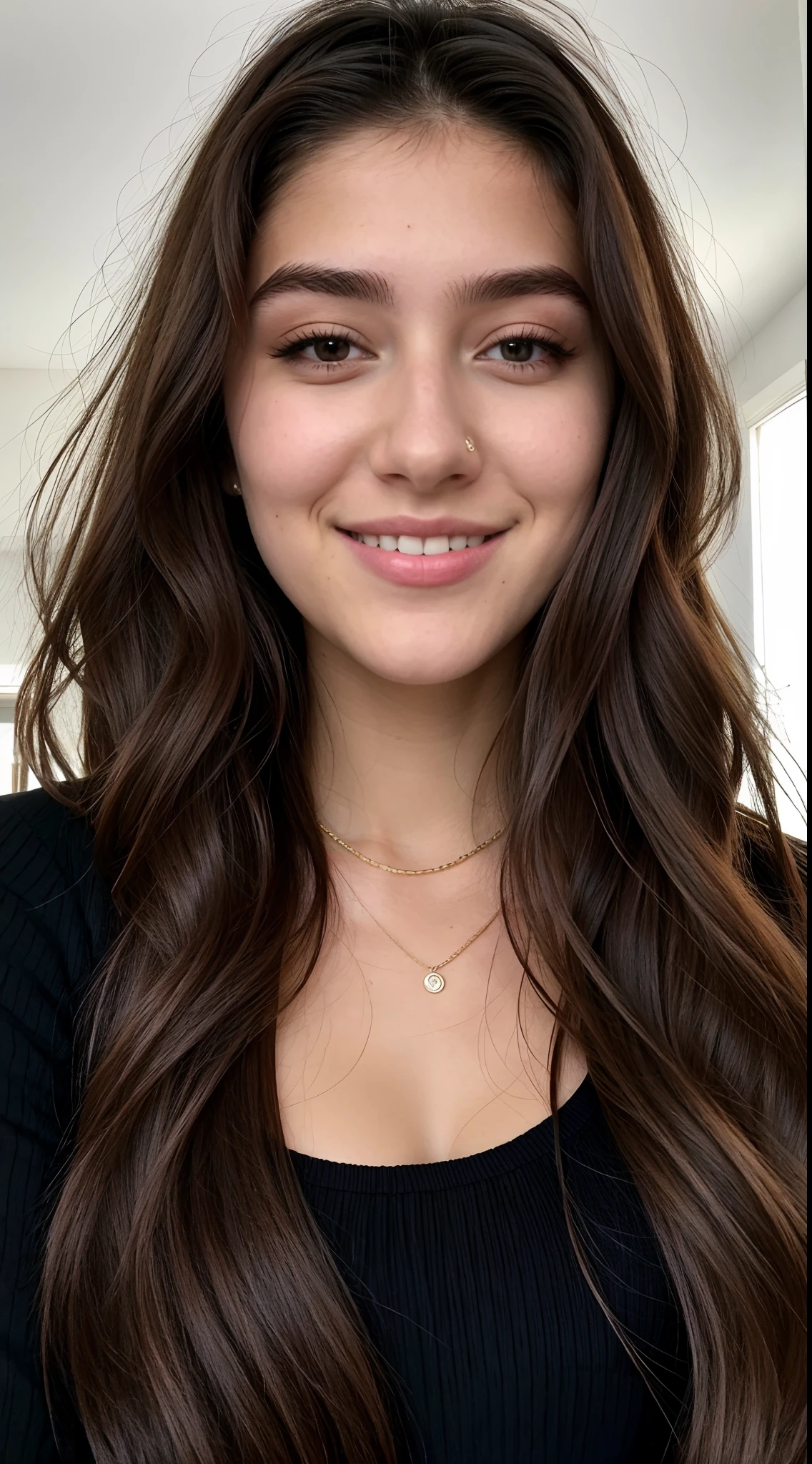 Instagram-Foto, Nahaufnahme Gesicht Foto von 23 Y.o Chloe in Fashion designer clothes, Spaltung, blasse Haut, (smil:0.4), Harte Schatten