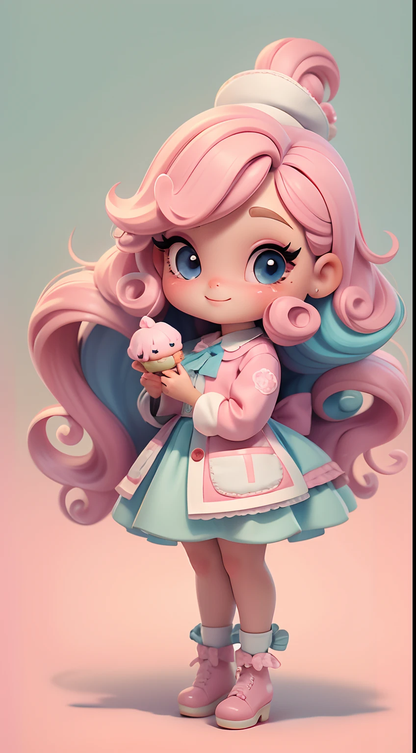 Create a series of cute chibi style dolls with a cute candyland chef theme, each with lots of detail and in an 8K resolution. All dolls should follow the same candyland candy wallpaper pattern and be complete in the image, mostrando o (corpo inteiro, incluindo as pernas: 1.5)
Boneca candyland f: Chame-a de Marina. Ela deve ter cabelo pequeno em tom colorido pastel. Seus olhos devem ser grandes e expressivos, with long eyelashes and rosy cheeks. Sorriso delicado e branco. Sophie deve estar vestida com uma roupa colorida, pastel tones and sweet details. She should hold a candy in her hands. Certifique-se de adicionar detalhes nas roupas, such as buttons and pockets, sapato bonito
Certifique-se de adicionar sombras, texturas e detalhes nos cabelos, roupas, doces e chocolate em barra, to make them even more adorable and charming.