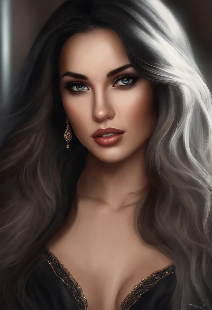 Close-up of a woman with long black hair and black eyes, Gorgeous digital painting, Realistic cute girl painting, beautiful digital painting, stunning digital painting, Beautiful digital artwork, gorgeous digital art, beautiful digital art, Realistic digital painting, lovely digital painting, beautiful gorgeous digital art, Beautiful character painting, Very Beautiful Digital Art, Amazing digital art, realistic digital painting，of a real