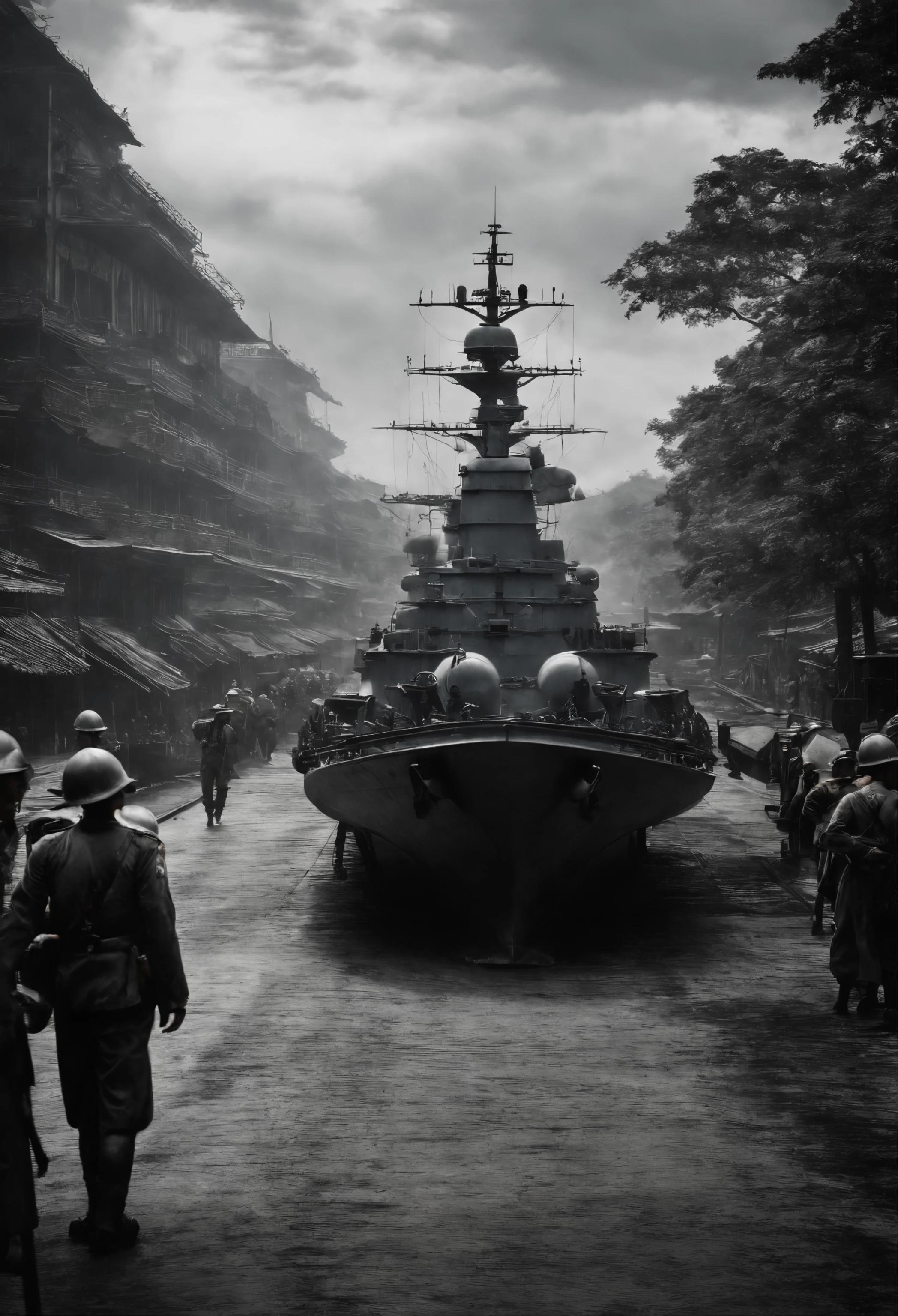 ((top-quality))、（drawing on pencil))、Detailed Touch、Battleship Yamato、Greater East Asia War、Empty mother、((Kota Bharu Landing Operation ))