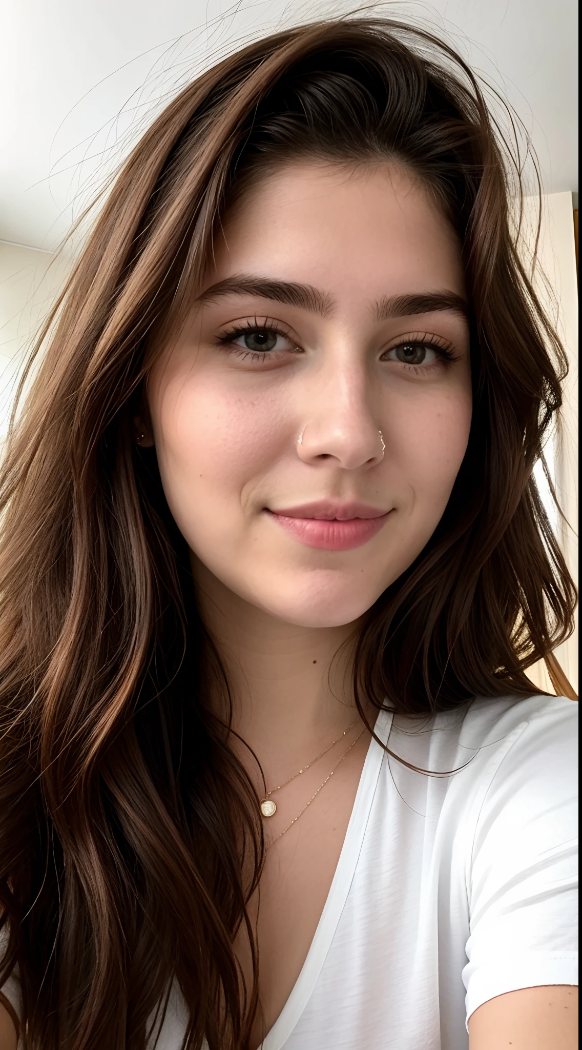 Instagram-Foto, selfie Nahaufnahme Gesicht Foto von 23 Y.o Chloe, Spaltung, blasse Haut, (smil:0.4), Harte Schatten