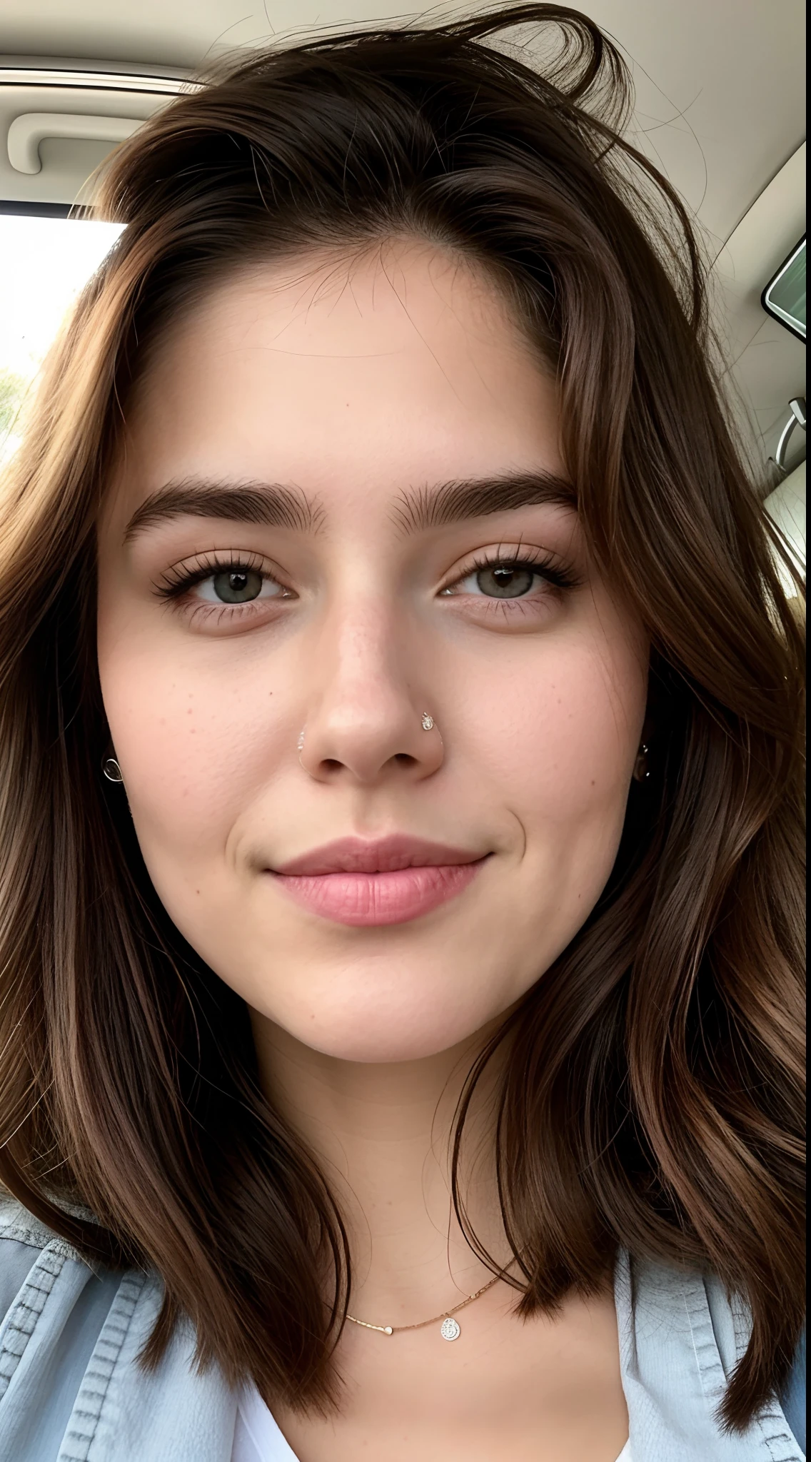 Instagram-Foto, selfie Nahaufnahme Gesicht Foto von 23 Y.o Chloe, Spaltung, blasse Haut, (smil:0.4), Harte Schatten