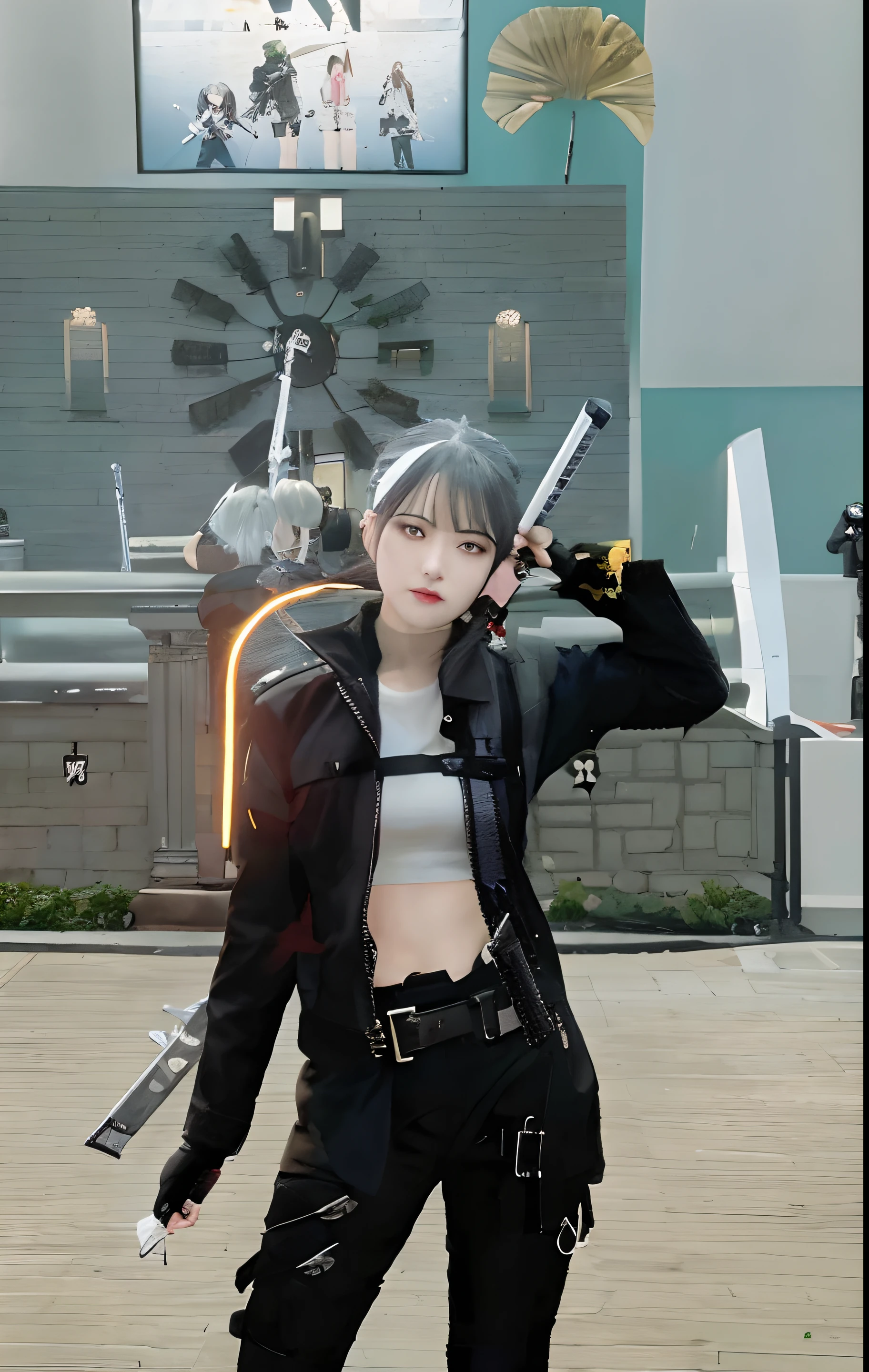 arafed image of a woman in a black outfit holding a sword, katana zero video game character, m4 sopmod ii girls frontline, tifa lockhart with white hair, style game square enix, 2 b, 2b, an edgy teen assassin, girls frontline style, dramatic wielding katana pose, she is holding a katana sword,realistic,ultra detail