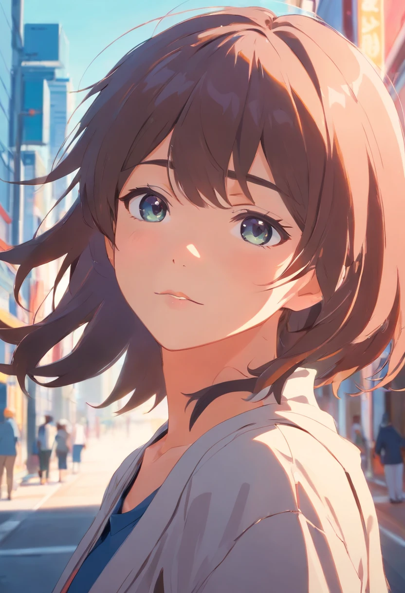 Anime, 2D, Girl, Closeup, Solid Color, Simplistic Artstyle, No Gradient, Vignette, Dynamic Pose