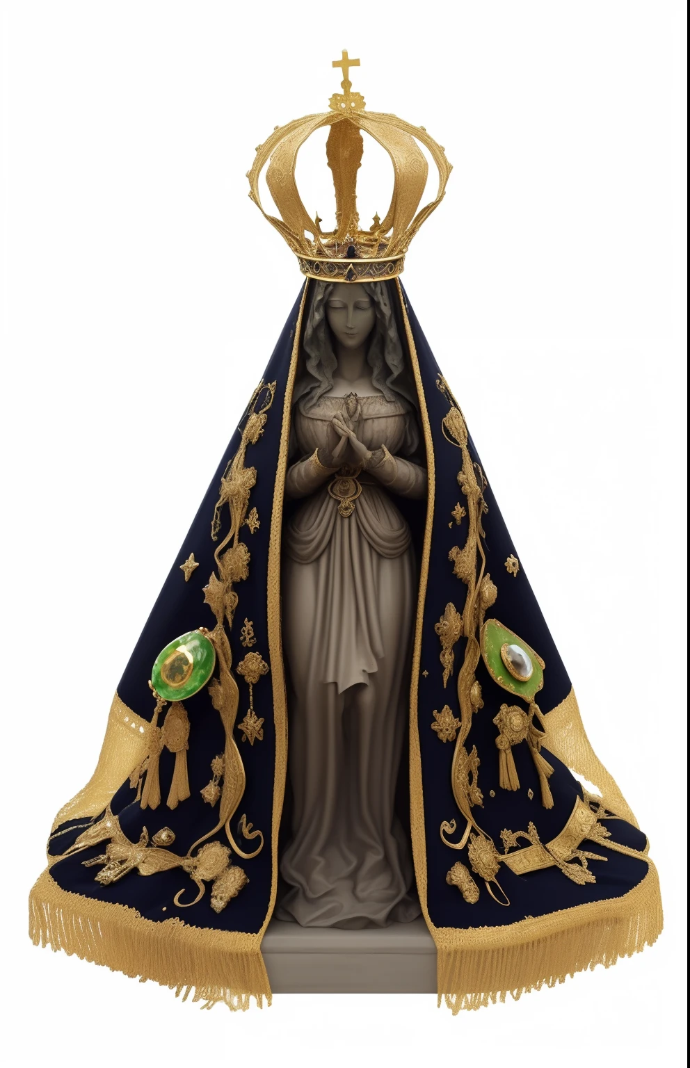 a close up of a statue of a woman with a crown on her head, lady of elche, inspired by Francisco de Burgos Mantilla, by Francisco de Burgos Mantilla, queen of heaven, virgin mary, solis sacerdotibus, by Francisco de Holanda, holy, majestic saint woman, masterpiece', of a 1 7 th century, nossa senhora Aparecida, 4k