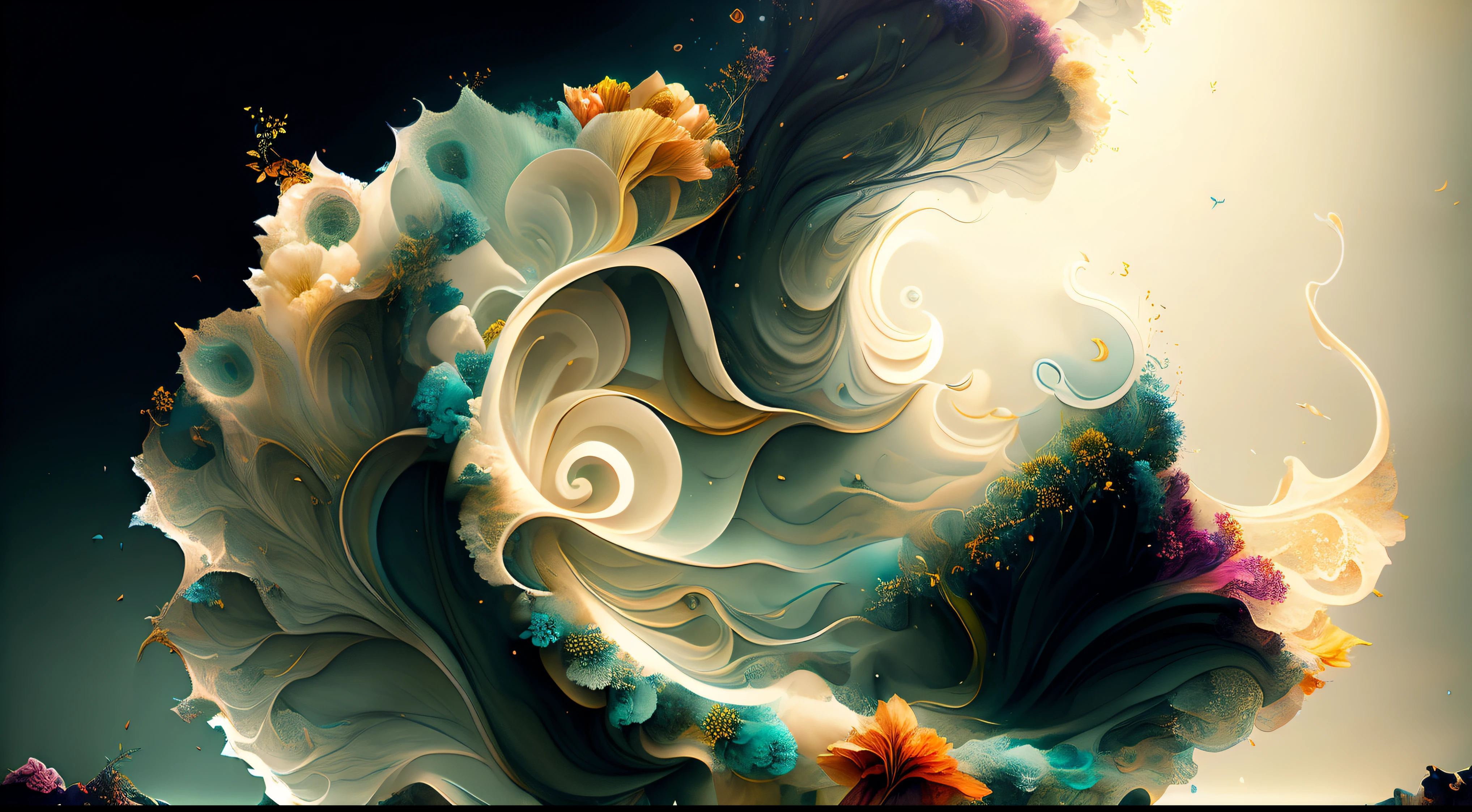 (Alfombra de flores naturales, tapete de flores festivo,Alberto Severo art ).Crea una fascinante obra de arte abstracta con un enfoque en la fluidez y el movimiento. Utilice una paleta de colores rica y diversa, Blend tones seamlessly to evoke a sense of continuous movement. Explore the interplay between softness, Suave, Sharp shapes, Dynamic edges. Deja que los colores sangren y se mezclen, giving the impression of swirling currents or energetic vibrations. Incorporar elementos de la naturaleza, like gentle curves that resemble ocean waves, Vibrant bursts reminiscent of blooming flowers, or power lines that resemble gusts of wind. He fuses these natural motifs with abstract forms to create a harmonious and captivating composition........ Embrace the idea of serendipity and spontaneity while allowing colors and shapes to take shape organically. Anima a la obra de arte a desarrollarse como un viaje, invitar al espectador a explorar e interpretar las profundidades del paisaje abstracto. This work of art should inspire a sense of wonder and fascination...., Atraer a los espectadores a su fascinante mundo de colores y formas. The blend of abstraction and nature will transport observers to a realm of imagination and excitement........, leaving a lasting impression of beauty and creativity