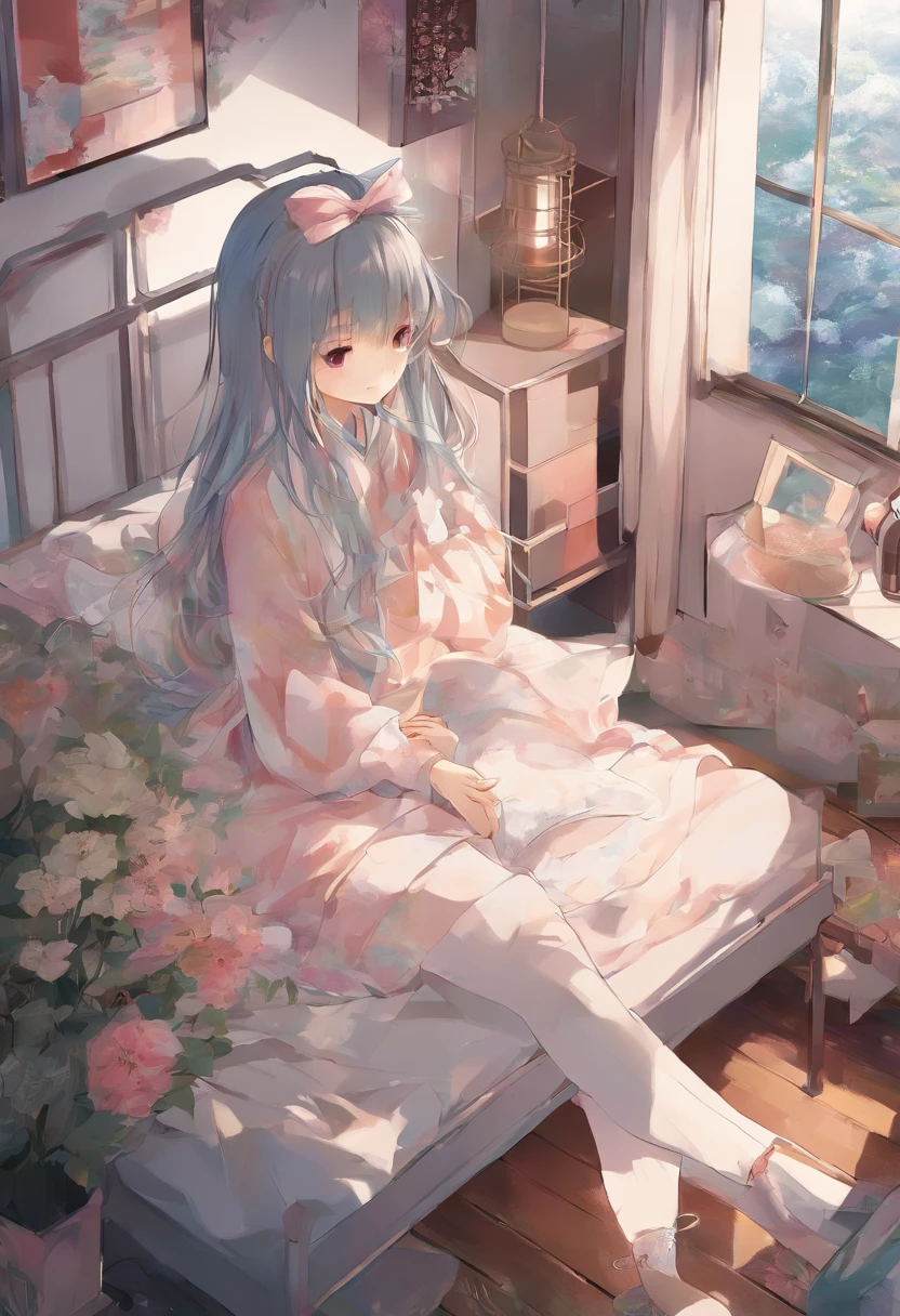 anime girl sitting on bed with birdcage in background, anime art wallpaper 8 k, anime style 4 k, 4k anime wallpaper, anime art wallpaper 4k, anime art wallpaper 4 k, anime wallpaper 4k, anime wallpaper 4 k, nightcore, anime moe artstyle, anime visual of a cute girl, best anime 4k konachan wallpaper
