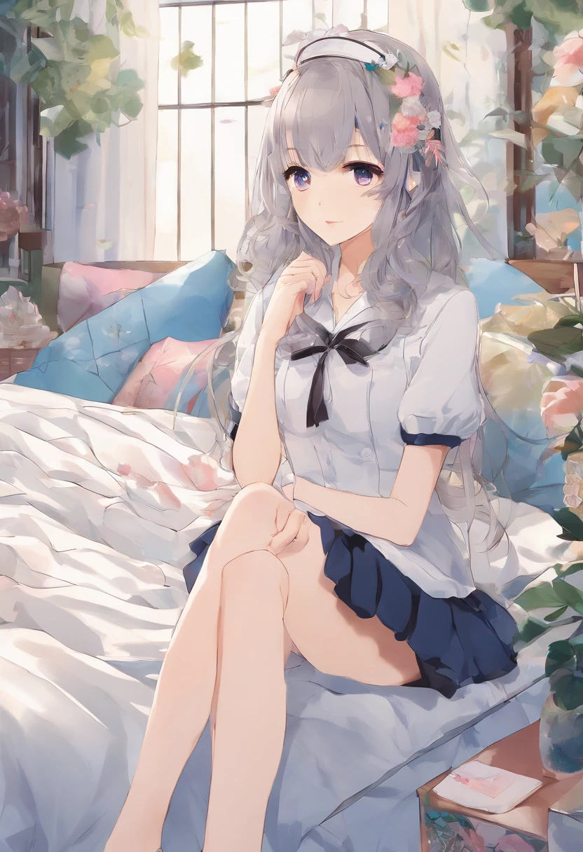 anime girl sitting on bed with birdcage in background, anime art wallpaper 8 k, anime style 4 k, 4k anime wallpaper, anime art wallpaper 4k, anime art wallpaper 4 k, anime wallpaper 4k, anime wallpaper 4 k, nightcore, anime moe artstyle, anime visual of a cute girl, best anime 4k konachan wallpaper