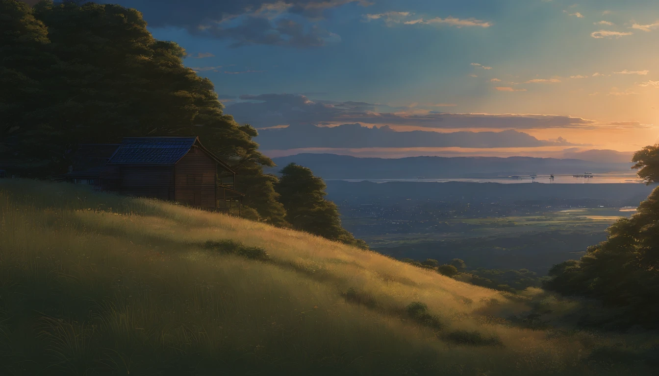 by makoto shinkai and ghibli studio, outlined silhouettes, Dramatic Lighting, Highly detailed, Incredible quality, Trending on ArtStation, masutepiece, 8K、nightfall、unmanned