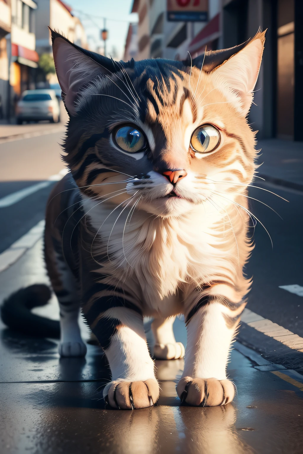 rosto de gato de rua pedindo ajuda