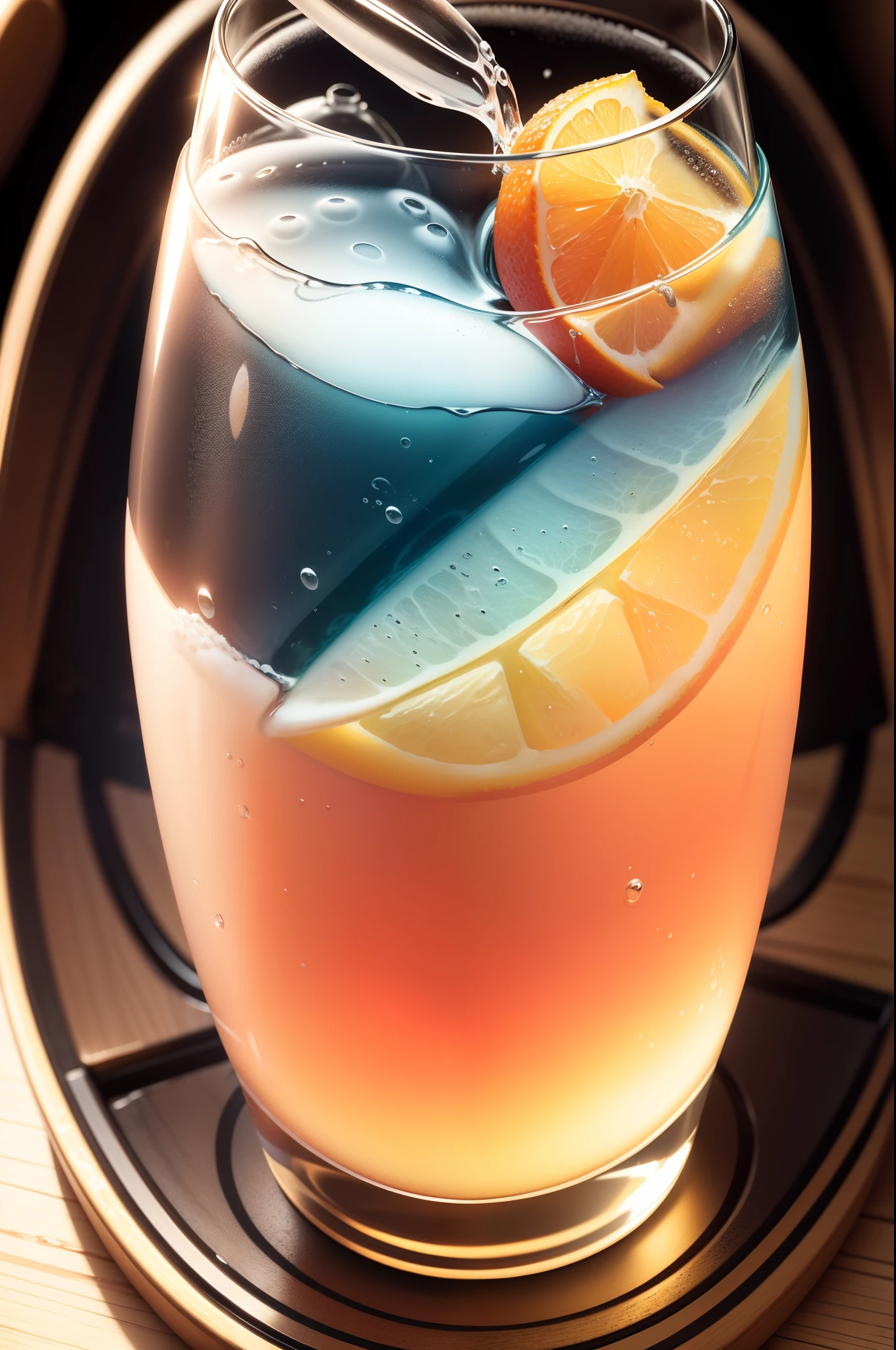 Poster for a refreshing Soda juice, 8k, high quilty, realistic, beautiful realistic, Cool details, raw photo, realistic juice, Light and cool lighting, photo realistic, Cel shaded, Gel lighting, ultra details