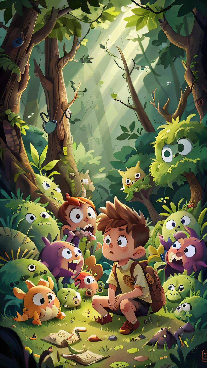 o lucas, SCARY, AFRAID, CORNERED, SITTING, SCARY FOREST, CREATURES