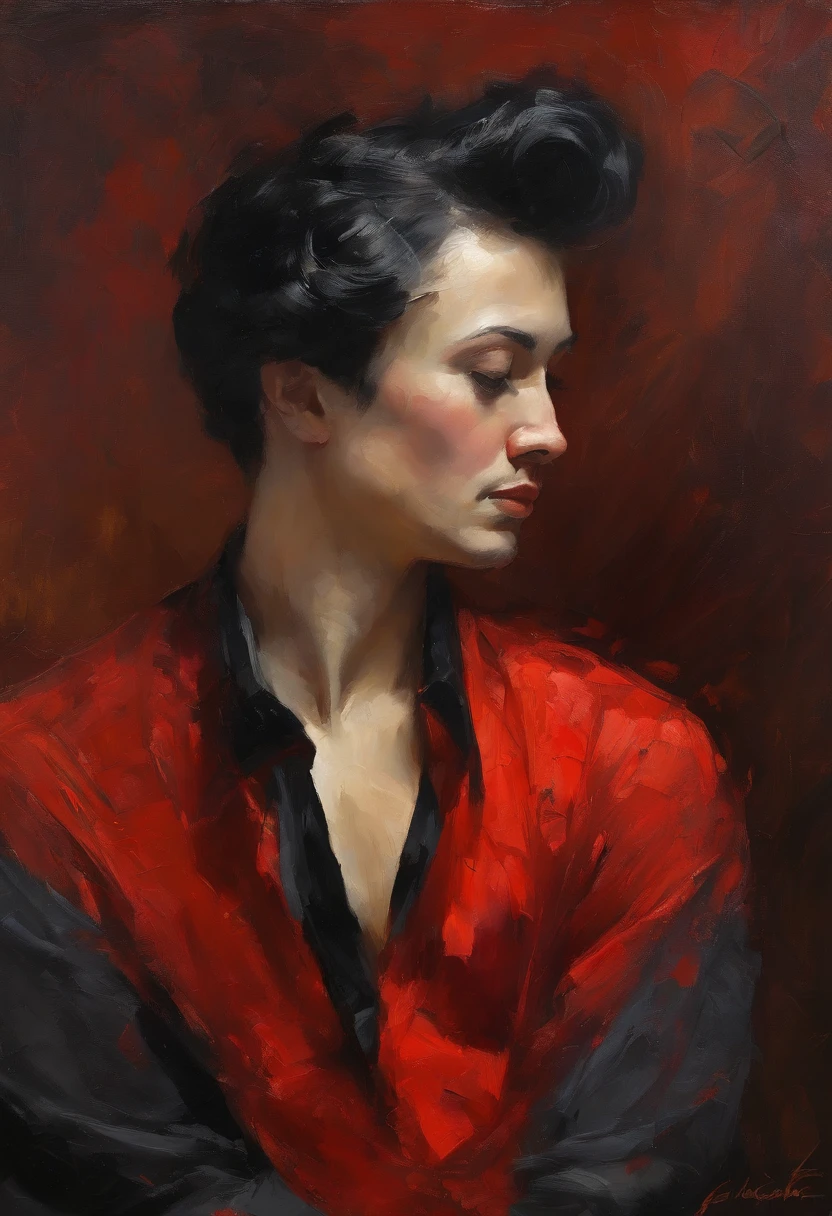 (Red shirt, black necktie), Short Hair Hair, black hair, very detail, ((tmasterpiece))