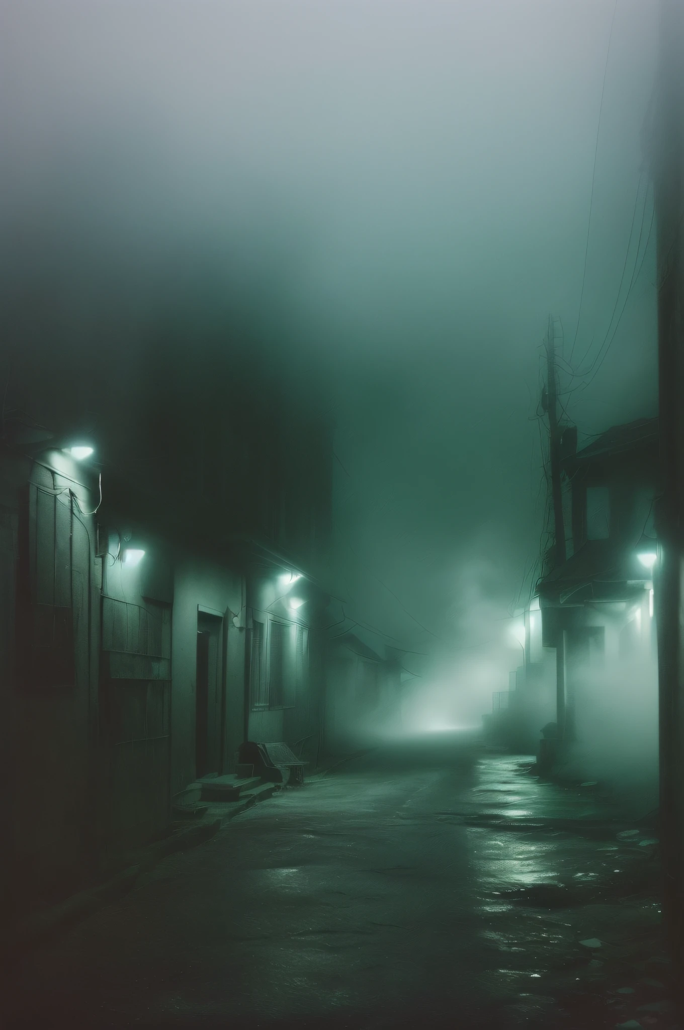 (mid night、deep in the night)、(Nostalgic but worrisome photos、Images in a dream)、((unmanned、There are no people))、((Residential area、A faint fog))、((Particle、Grainy photo、Film Touch、color photograph、colourfull、wide angles、wide-angle lens))、