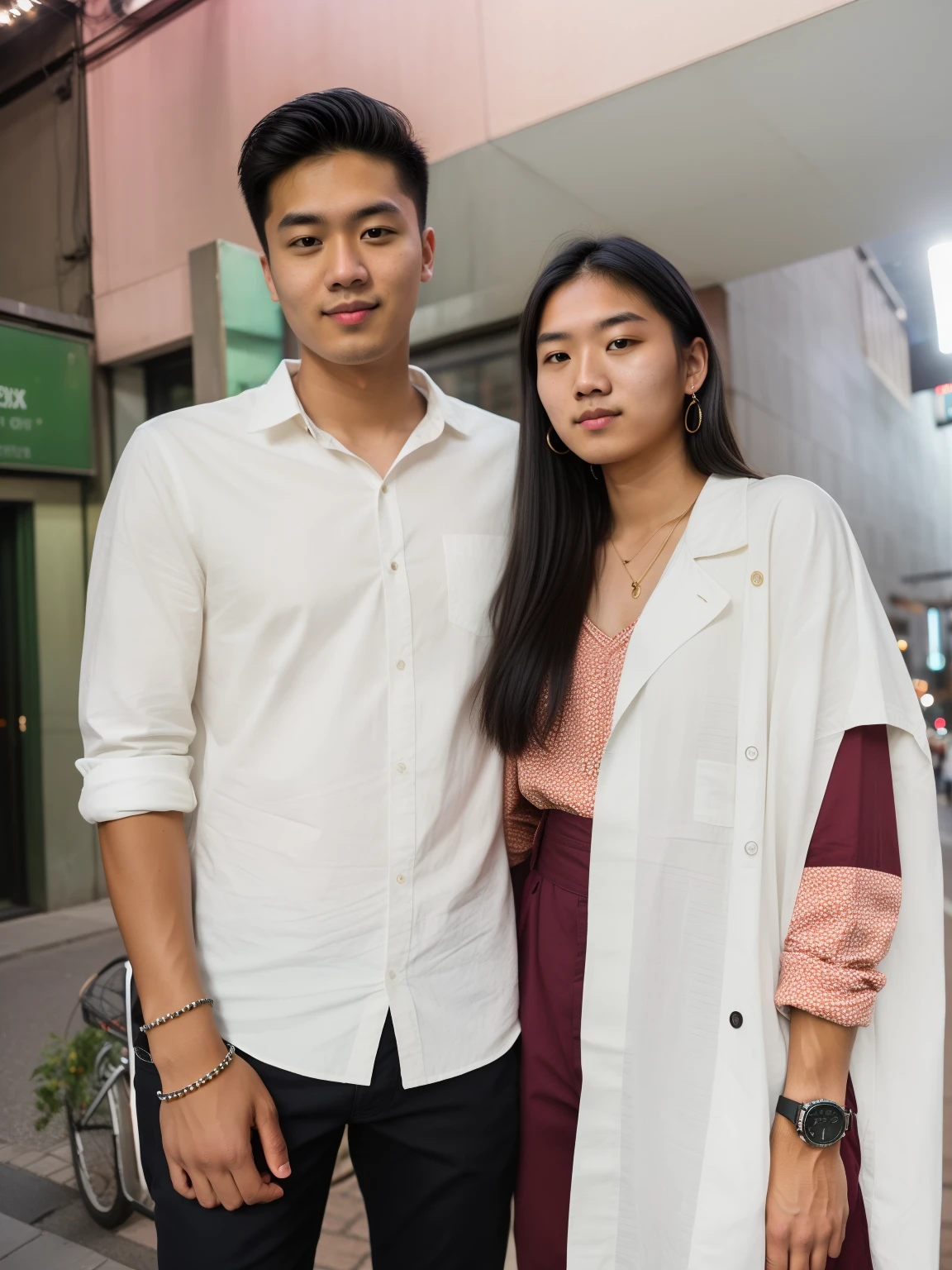 RAW photo, a portrait photo of 25 y.o man in casual clothes, night, city street, (high detailed skin:1.2), 8k uhd, dslr, soft lighting, high quality, film grain, Fujifilm XT3