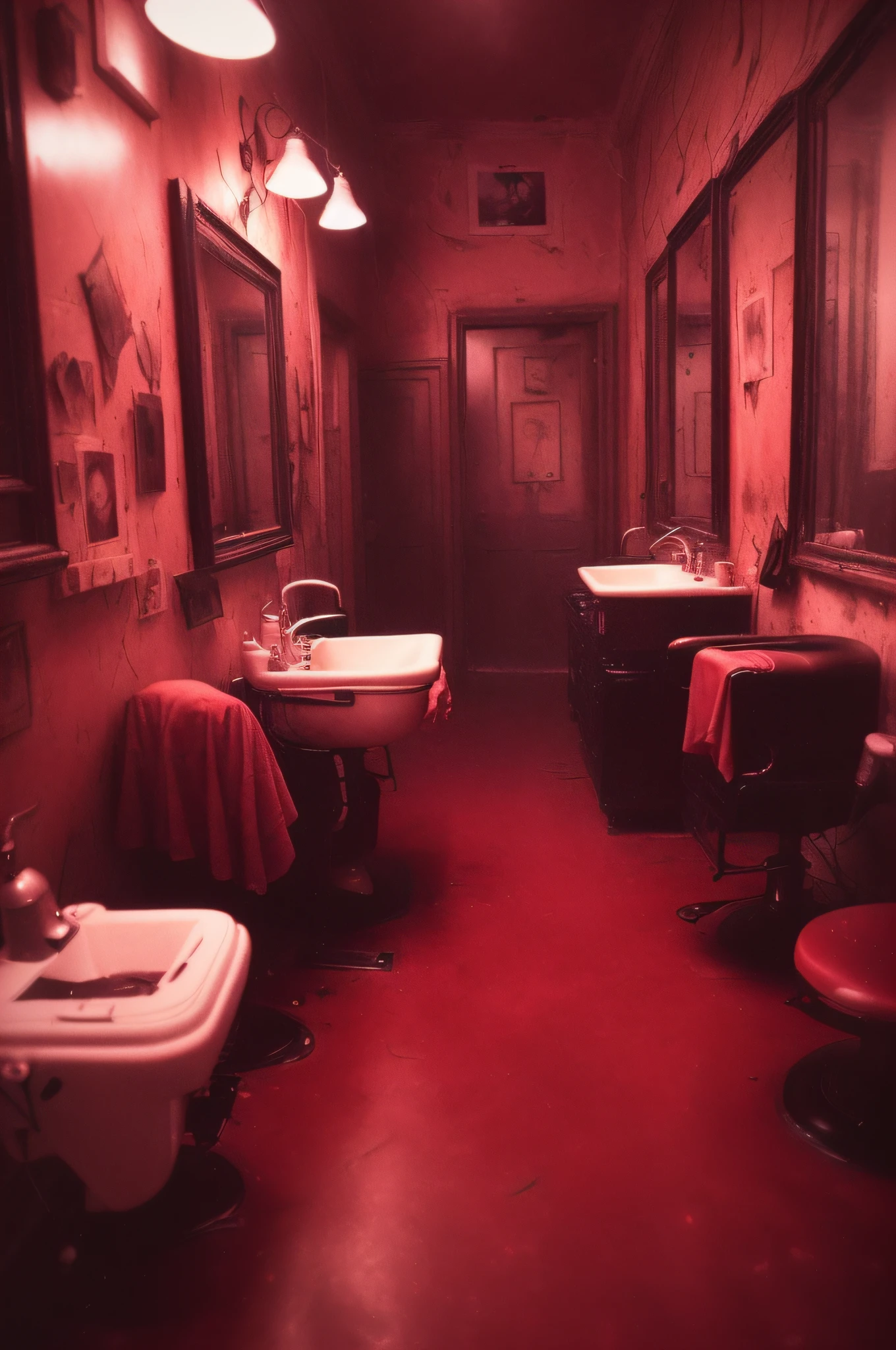(mid night、deep in the night)、(Nostalgic but worrisome photos、Images in a dream)、((unmanned、There are no people))、((barber、scissors、Red light))、((Particle、Grainy photo、Film Touch、color photograph、colourfull、wide angles、wide-angle lens))、