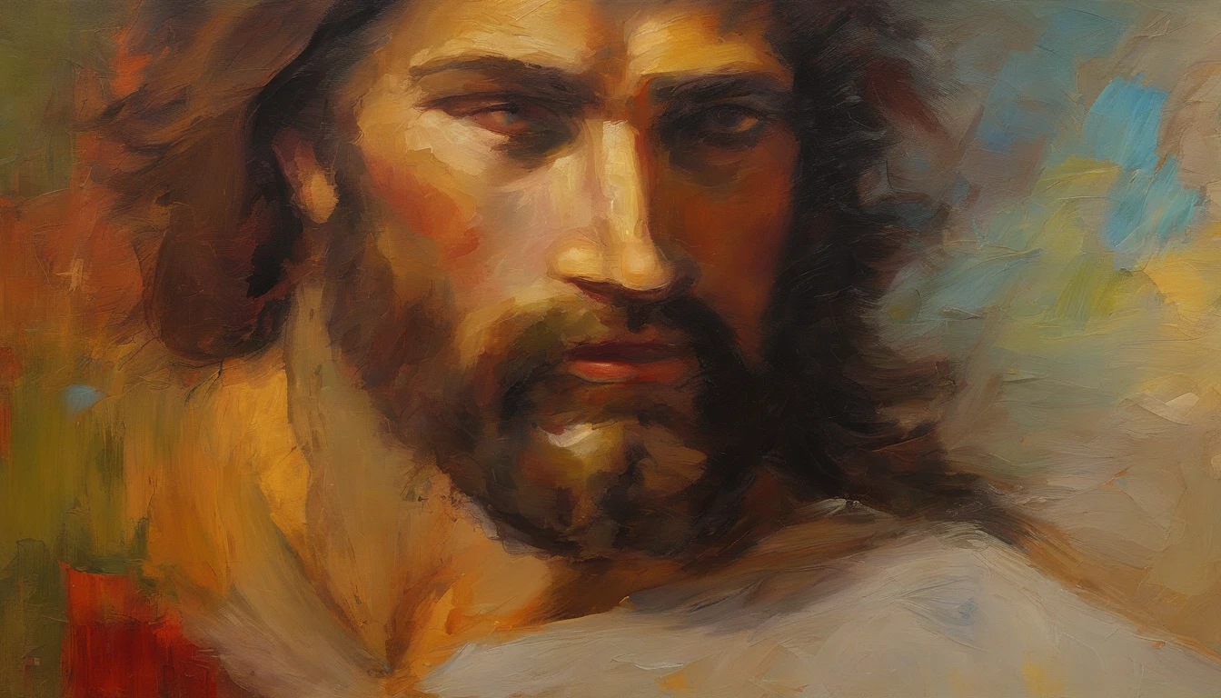 Um retrato detalhado de Jesus Cristo, copo cheio Pintura realista