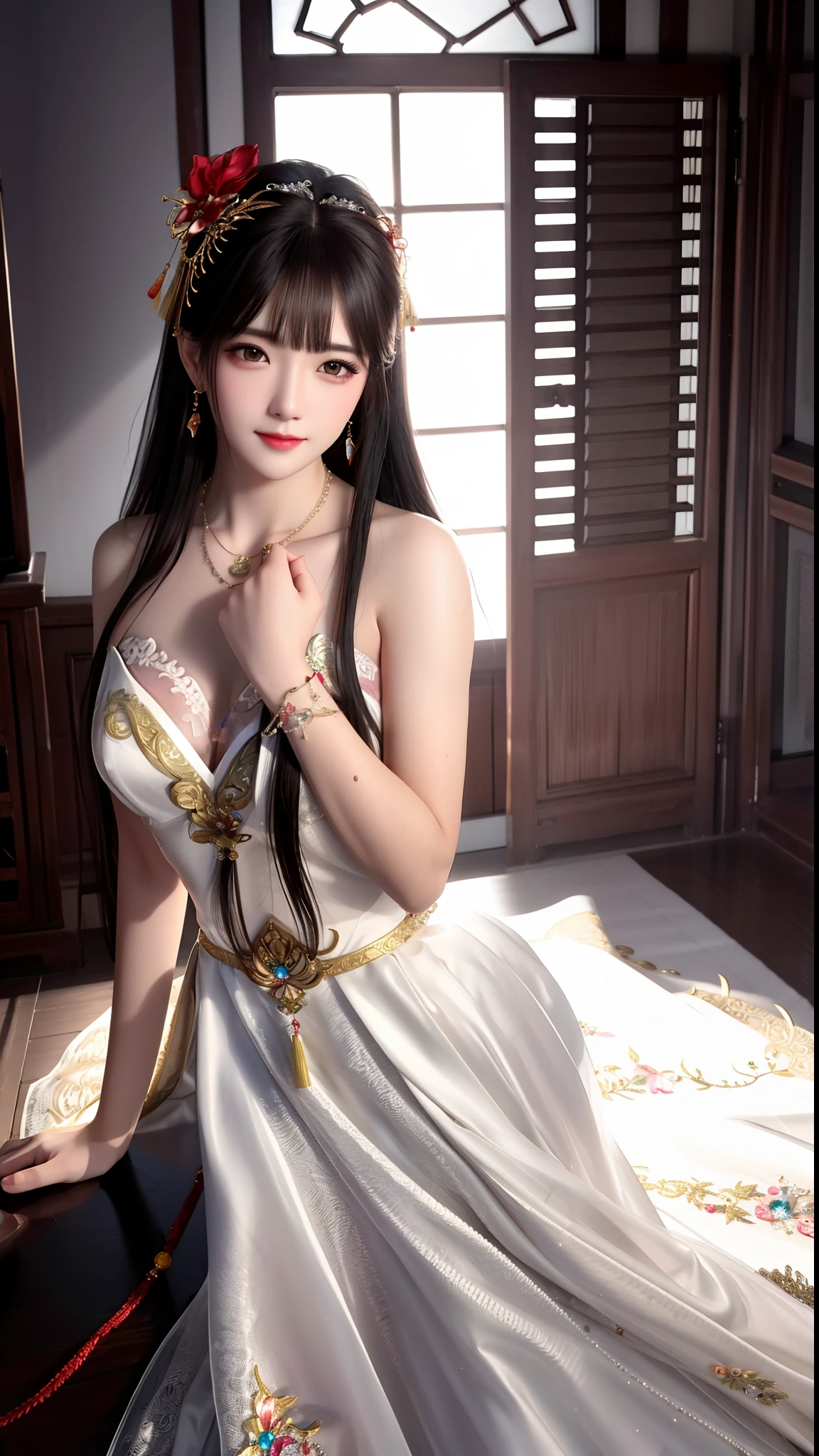 ulzzang-6500-v1.1, (raw photo:1.2), (photorealistic:1.4), beautiful detailed girl, very detailed eyes and face, beautiful detailed eyes, ridiculous, incredibly ridiculous, huge file size, super detailed, high resolution, very detailed, best quality, masterpiece, kemomimi, illustration, very detailed, CG, unified, 8k wallpaper, amazing, fine details, masterpiece, best quality, very detailed CG uniform 8k wallpaper, face light, backlight, dim lighting, movie lighting, 1girl, , (((no panties)))), ((no pants)), (no socks)), (no shoes))), (no shoes))), (dynamic pose))), (Greek toes), (long nails, pink nails), (camel toes), (cross legs), (((proper dissection))), ((wedding dress in transparent plastic texture))), ((gemstones, diamonds, Pendants, necklaces, waist chains, stud earrings, earrings, nose studs, lip studs, lip rings, nose rings, umbilical studs, umbilical rings, bracelets, anklets)), flowers in bloom, sitting on a golden swing, mirrors bordered with silver patterns, gorgeous dining tables, wine jugs, plastic sticks, massage sticks, spoons, ((honey bath))), cocktails, alcoholism, drunkenness, drowsiness, sweating, weakness, slippery shoulder straps, drenched, hangover, relaxed posture, clothes scattered on the ground, pants, skirts, panties,