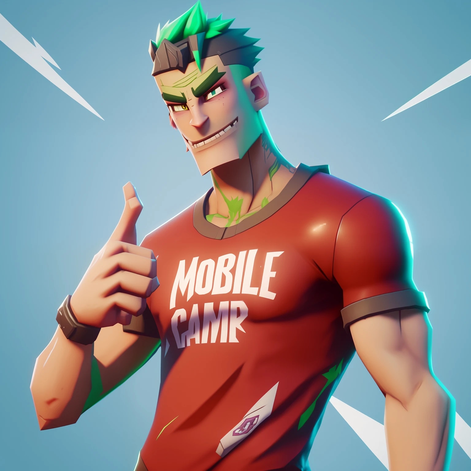 a close up of a person with a green hair and a t - shirt, fortnite character, fortnite art style, fortnite style, epic game portrait, as a fortnite character, fornite game. octane render, in the skin of fortnite, realism in style of fornite game, fortnite skin, fornite, neymar in fortnite, screenshot from fortnite, fortnite