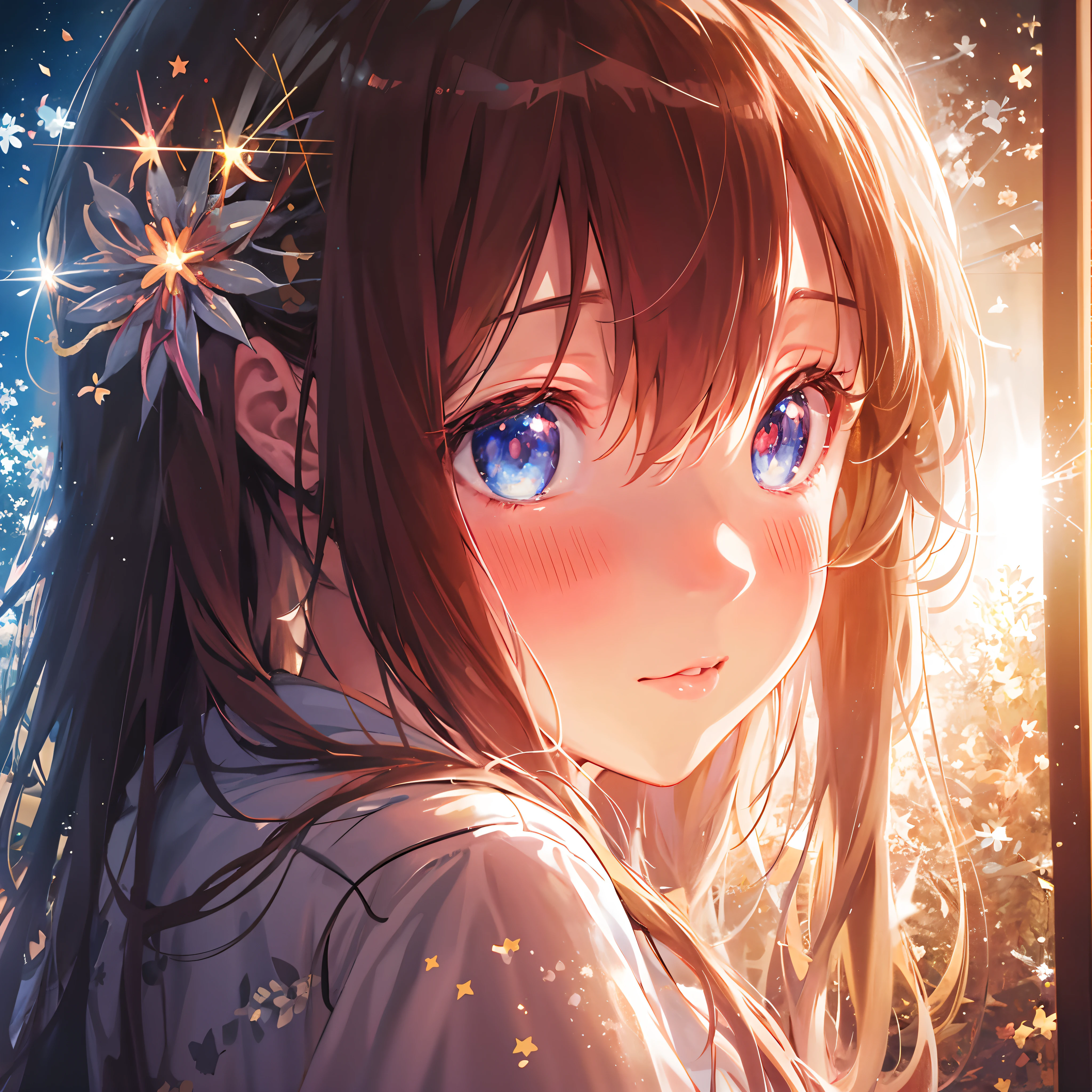 Anime girl with long hair and blue eyes is looking at camera, Beautiful Anime Portrait, Anime visuals of cute girls, Anime. Soft lighting, anime style 4 k, Smooth Anime CG Art, anime moe art style, Beautiful anime girl, portrait of cute anime girlbabes, close up of a young anime girl, Shining eyes illuminated by starlight, Beautiful anime, anime art wallpaper 4k
