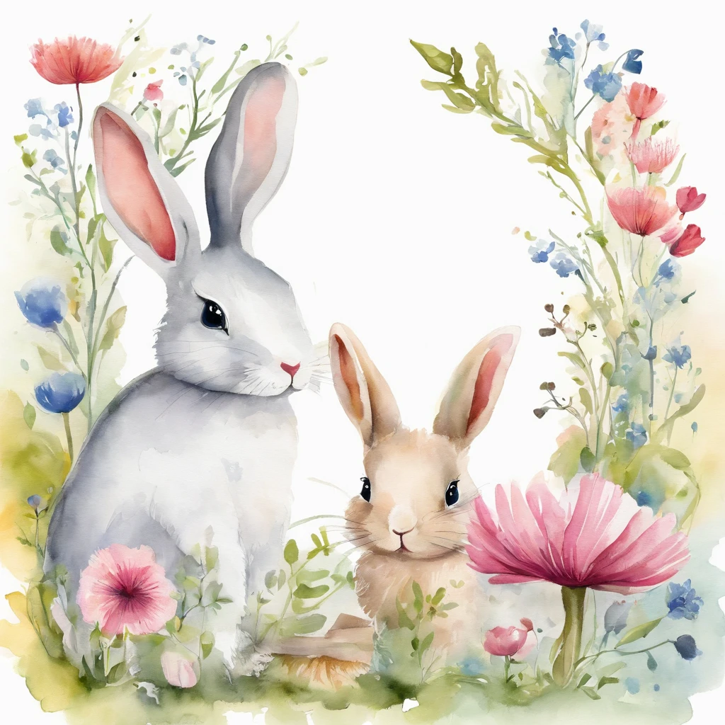 aquarelle, White oval photo frame dandelion,Blue and pink,Cute cartoon white rabbit, Beautiful, 1:1, the watercolor style, Flower and leaf motifs, Wet process and wet process, mute, Indigo, Fabric design, Flat illustration, highly detailed cleaning, Vector image, Masterpiece, professional, isometry, There is a distance,Bright vector, Black background, Dry brush, Brush strokes, Painted on canvas, by J.m.Show on the. Turner. Expressive markers.