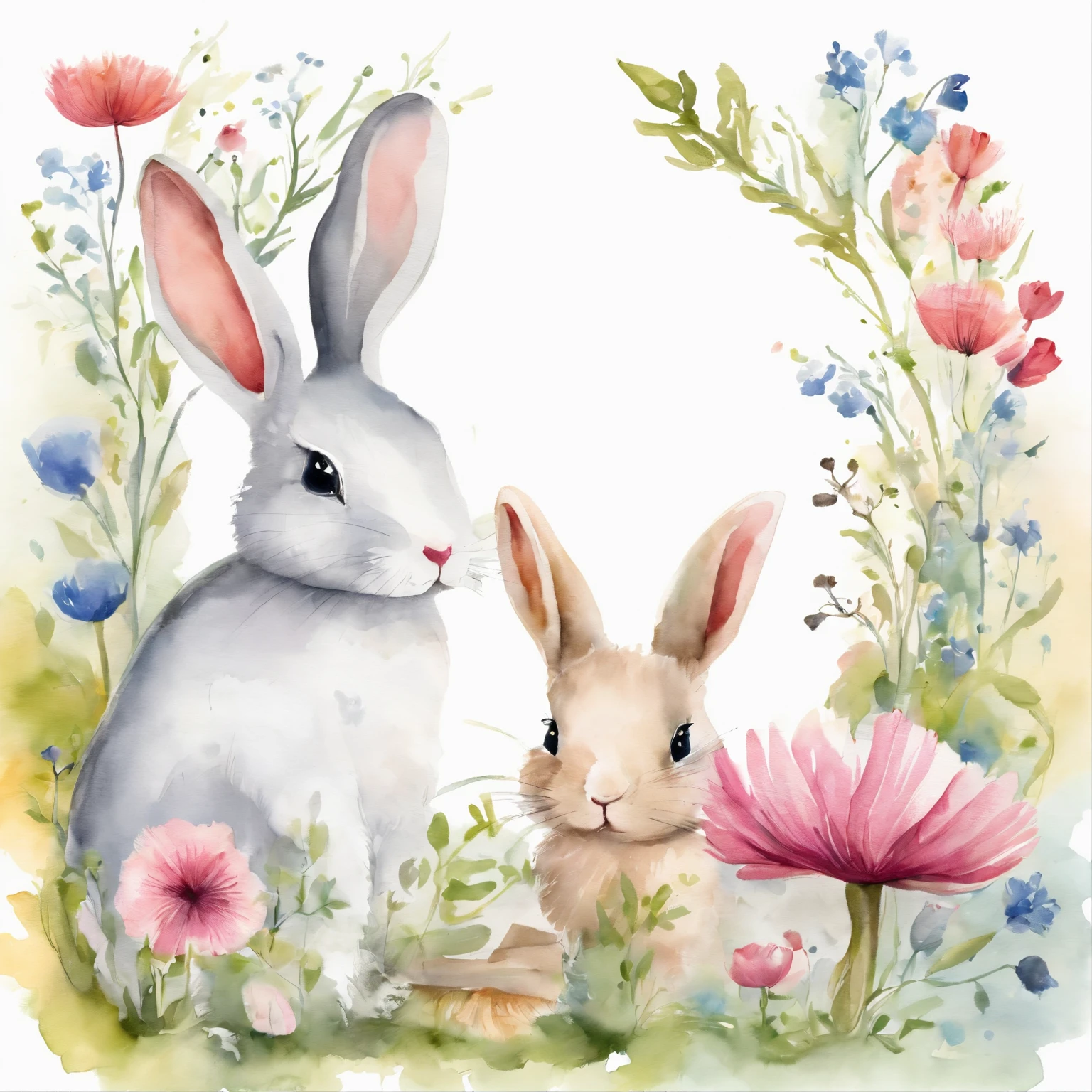 aquarelle, White oval photo frame dandelion,Blue and pink,Cute cartoon white rabbit, Beautiful, 1:1, the watercolor style, Flower and leaf motifs, Wet process and wet process, mute, Indigo, Fabric design, Flat illustration, highly detailed cleaning, Vector image, Masterpiece, professional, isometry, There is a distance,Bright vector, Black background, Dry brush, Brush strokes, Painted on canvas, by J.m.Show on the. Turner. Expressive markers.