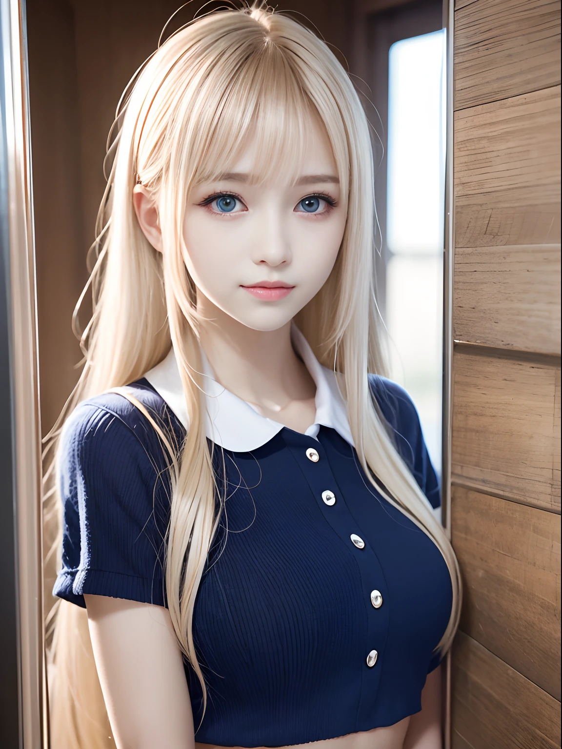 portlate、School Uniforms、bright expression、Young shiny shiny white shiny skin、Best Looks、Blonde reflected light、Platinum blonde hair with dazzling highlights、shiny light hair,、Super long silky straight hair、Beautiful bangs that shine、Glowing crystal clear attractive big blue eyes、Very beautiful nice cute 16 year old girl、Lush bust、