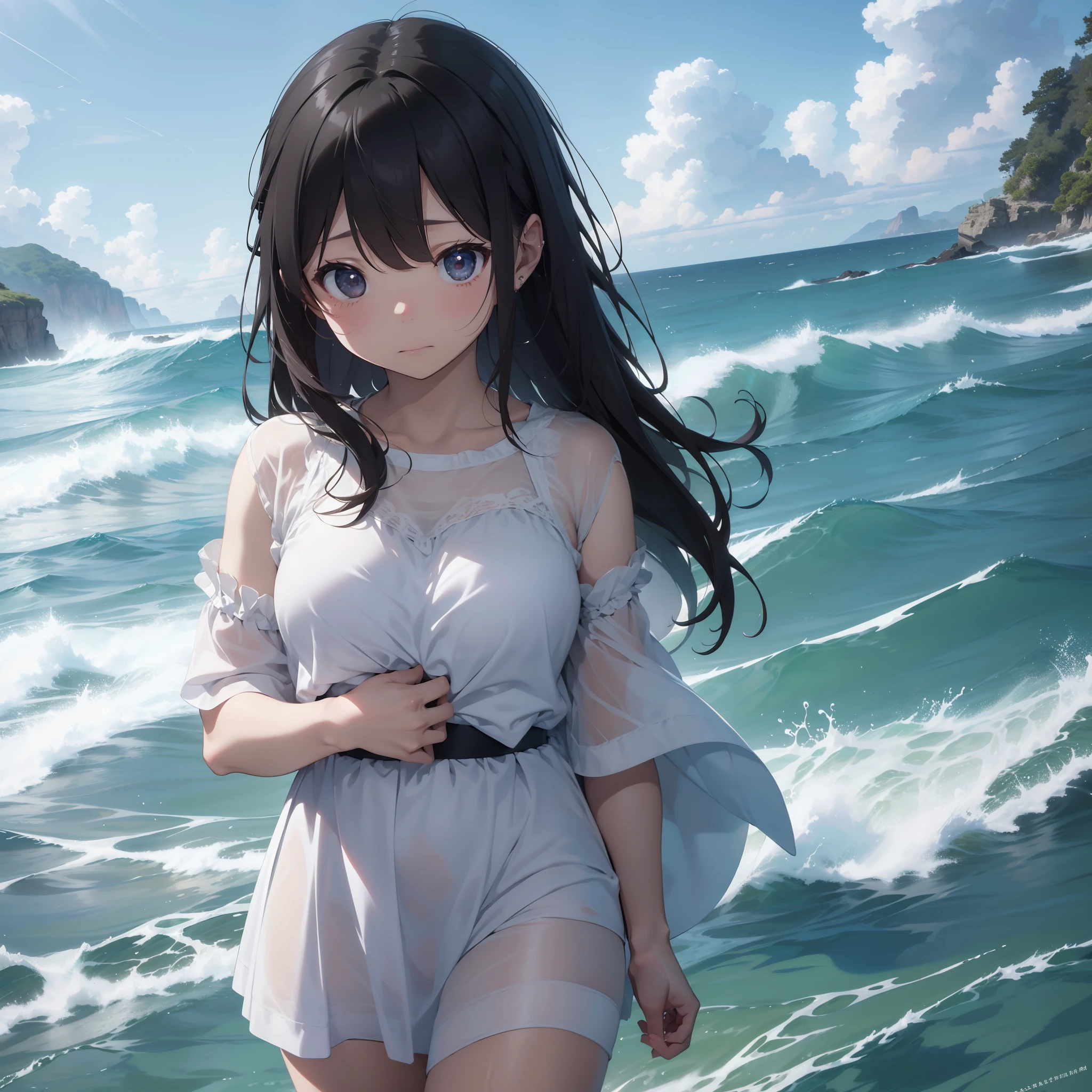 ​masterpiece、The sound of the waves、Blind sensibility、Sensitive hearing、Reminiscent of the sea、Silently breaking white waves、Feelings of regret、Worry、False happiness、Background with　Darkness of the heart、Unconveyable feelings、Feeling overwhelmed by hopelessness、A sense of mission to do something about it