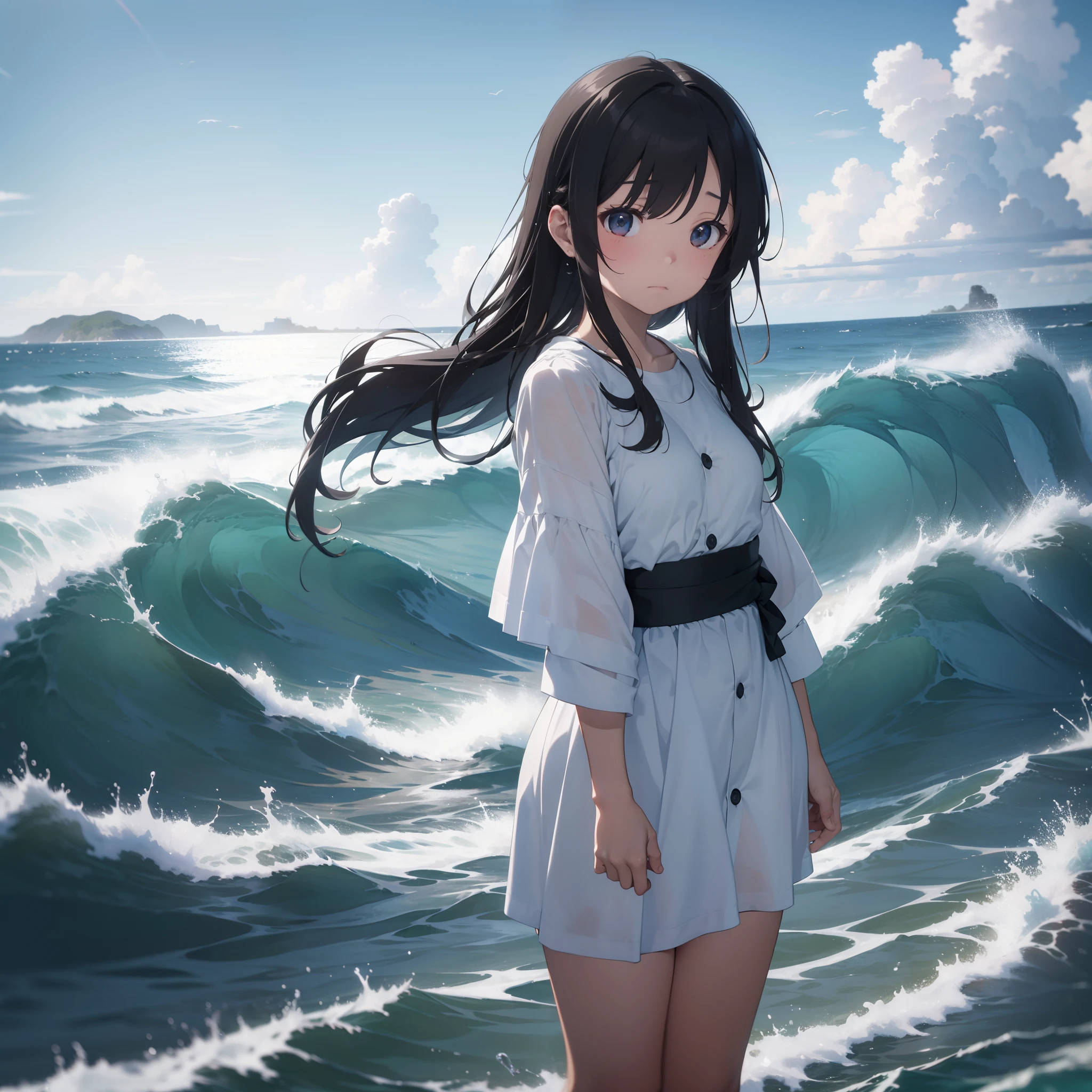 ​masterpiece、The sound of the waves、Blind sensibility、Sensitive hearing、Reminiscent of the sea、Silently breaking white waves、Feelings of regret、Worry、False happiness、Background with　Darkness of the heart、Unconveyable feelings、Feeling overwhelmed by hopelessness、A sense of mission to do something about it