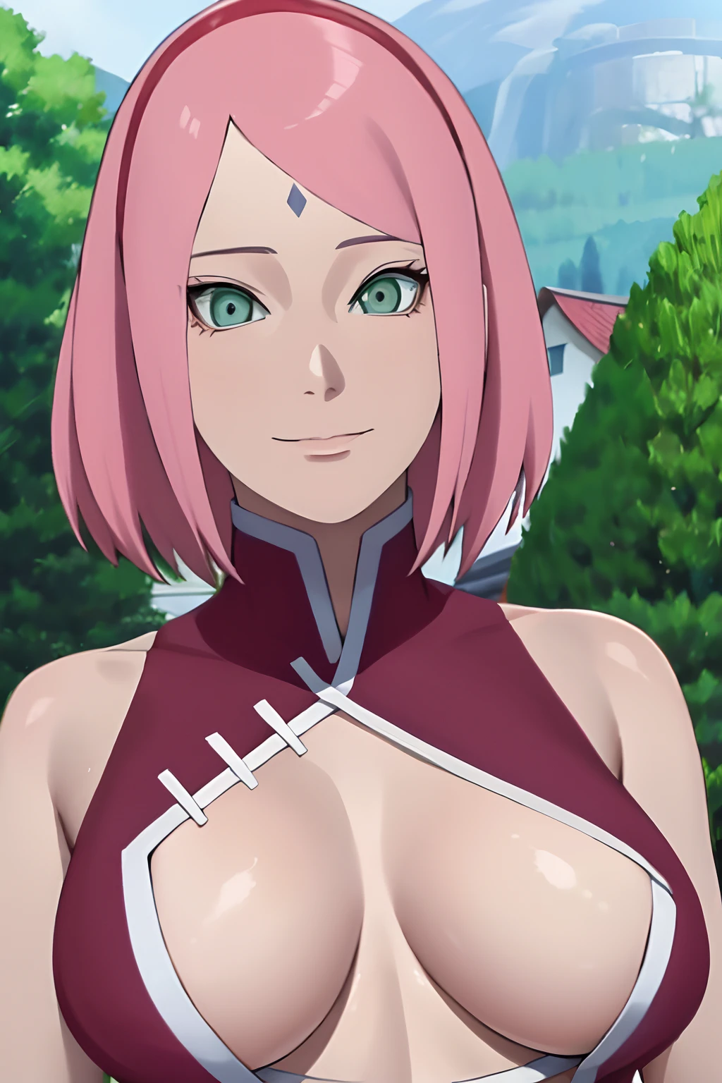 Sakura Haruno,女の子1人,large chest,round breasts,oben ohne,Nacktheit,Sex,Perfect Body,schmale Taille,sexy body,hellrosa Haare,green eyes,symmetrisches Gesicht,Sharpness,scharfer Fokus,cute smile,Blick auf den Betrachter,Stillstand,aufrecht stehend,Beautiful garden in the background,dunkelblaue Raute auf der Stirn,,half body,half body portrait,Upper Body Only,komplett nackt,She shows off her breasts,sie zeigt ihre nippel,,Nacktheit,Sex,Show breasts,zeigen