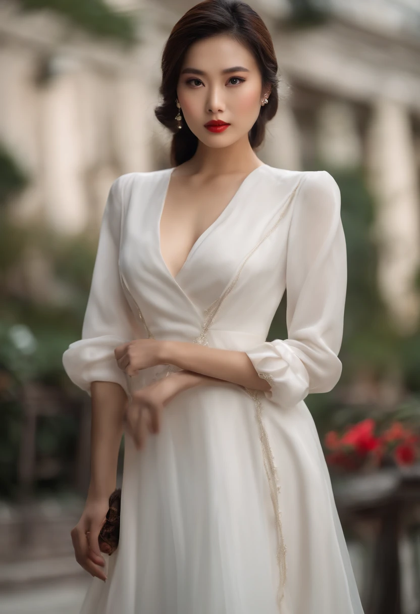 Asian white-collar women，Bust photo，conservative dress，Rebellious eyes，真实感