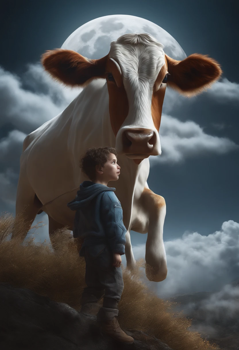 Boy with cow in the clouds on the background of the moon,
fantasy art,
digital graphics,
unreal engine,
blender art by artgerm,
perfect composition,
octane rendering,
masterpiece,
sharp focus,
fantastic,
highly detailed,
art station,
concept art
32k UHD,
a complex artistic masterpiece,
epic,
ultra-high-definition model,
hyper-detailing
