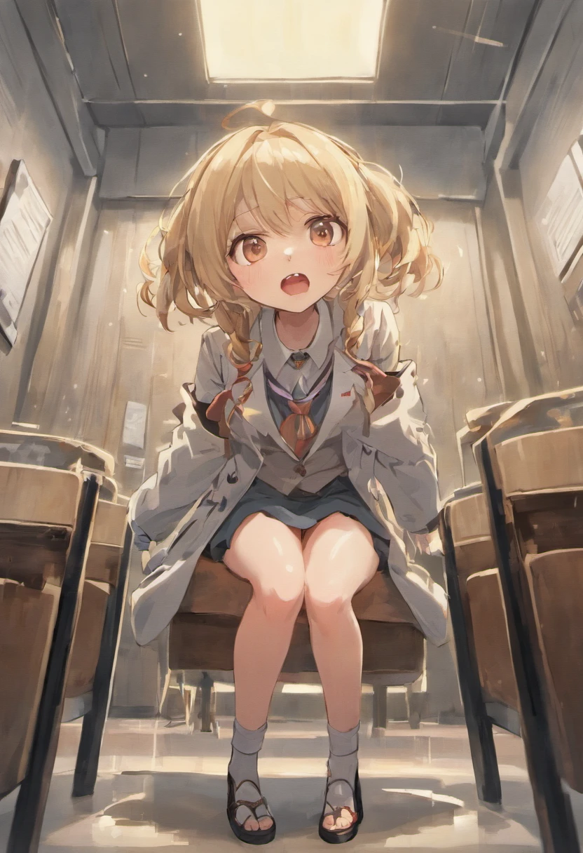 Works of masters,Best picture quality,female lawyer,Workplace attire,Banking professional shoes,Long white socks,((Giant body shape)),Strong body,Head over the ceiling,torn laundry,Broken clothes,Button,Kneeling,(look of anguish),Open mouth anime emoticon,style of anime,Moe style art,The whole body occupies a small office single,Broken shoes
Authoring information