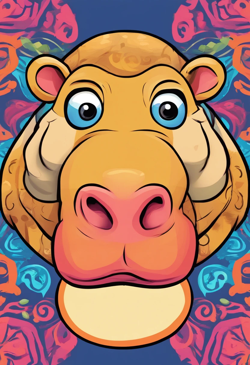 cartoon hippo face with a big nose and big eyes with body. “portrait of a cartoon animal, hippo face morphed, screengrab, hippo, hd illustration, wide nose!!!, hippopotamus, cartoon illustration, a cartoon, svg illustration, 1024x1024, pus