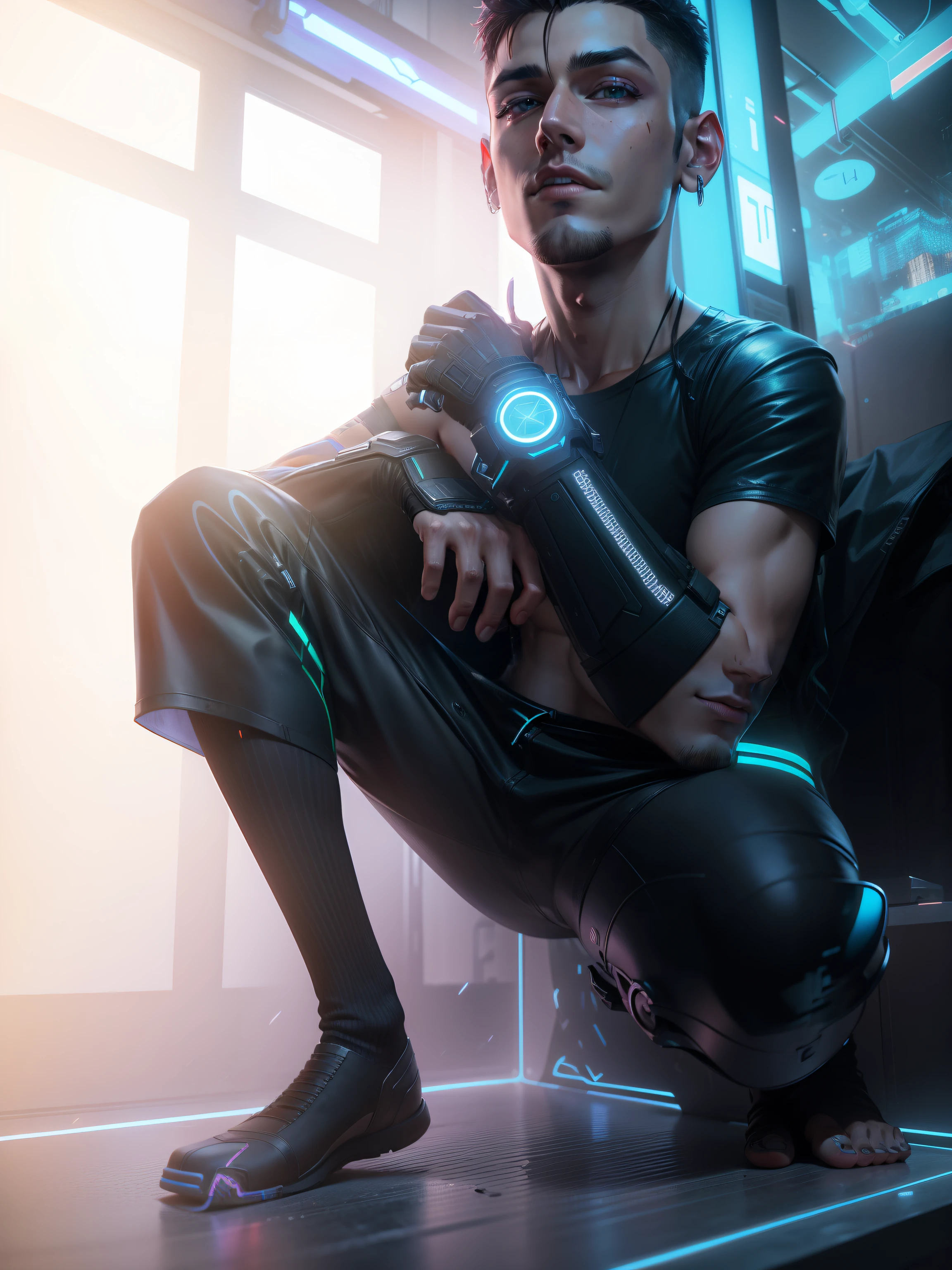change background cyberpunk handsome boy realistic face 8k ultra realistic