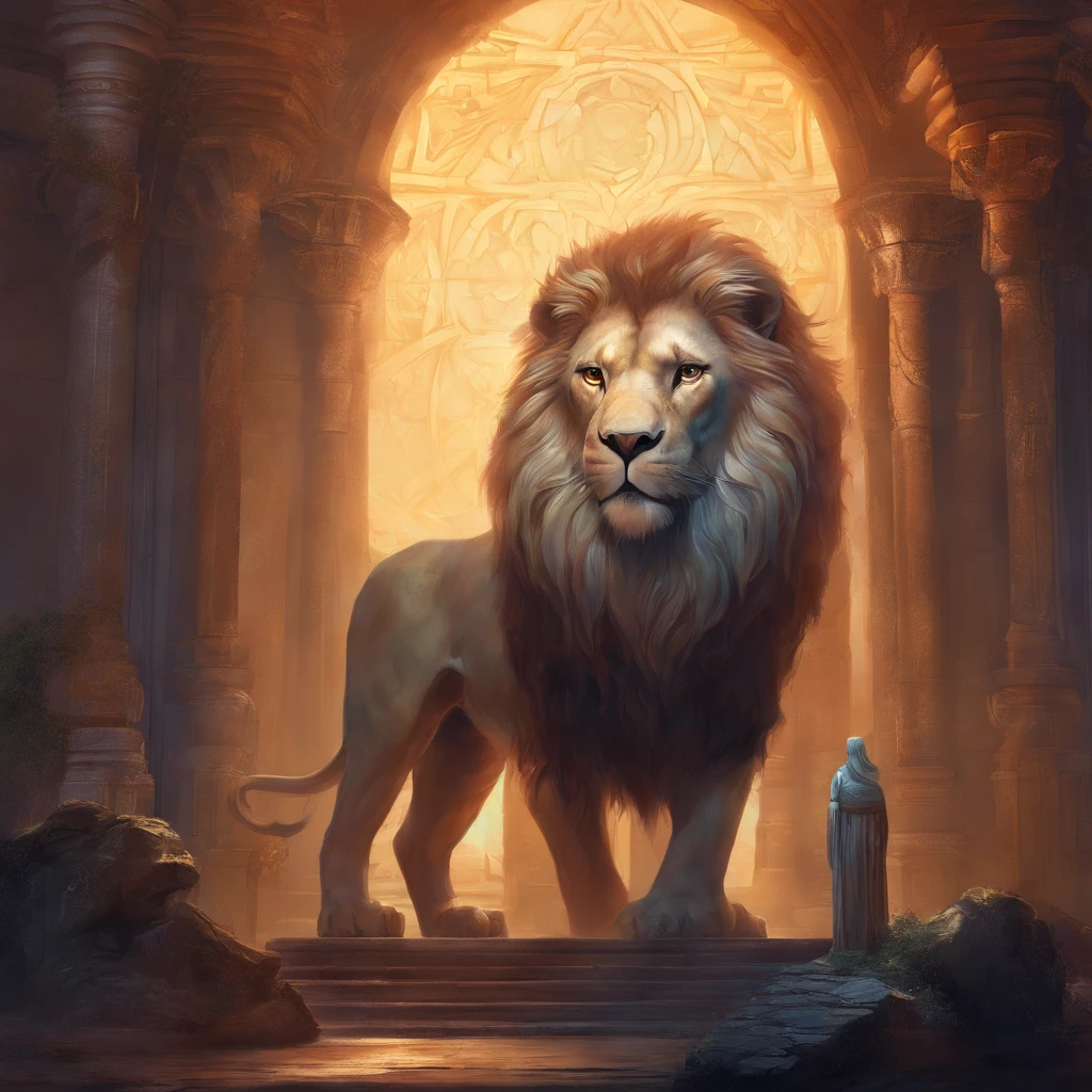 top-quality, ​masterpiece, ultra-detailliert, Raw photo, (Photorealsitic:1.4), Lion-faced monster, Glaring eyes, forceful, Beastly, In a creepy room, European style, Pale lighting, natta, depth of fields