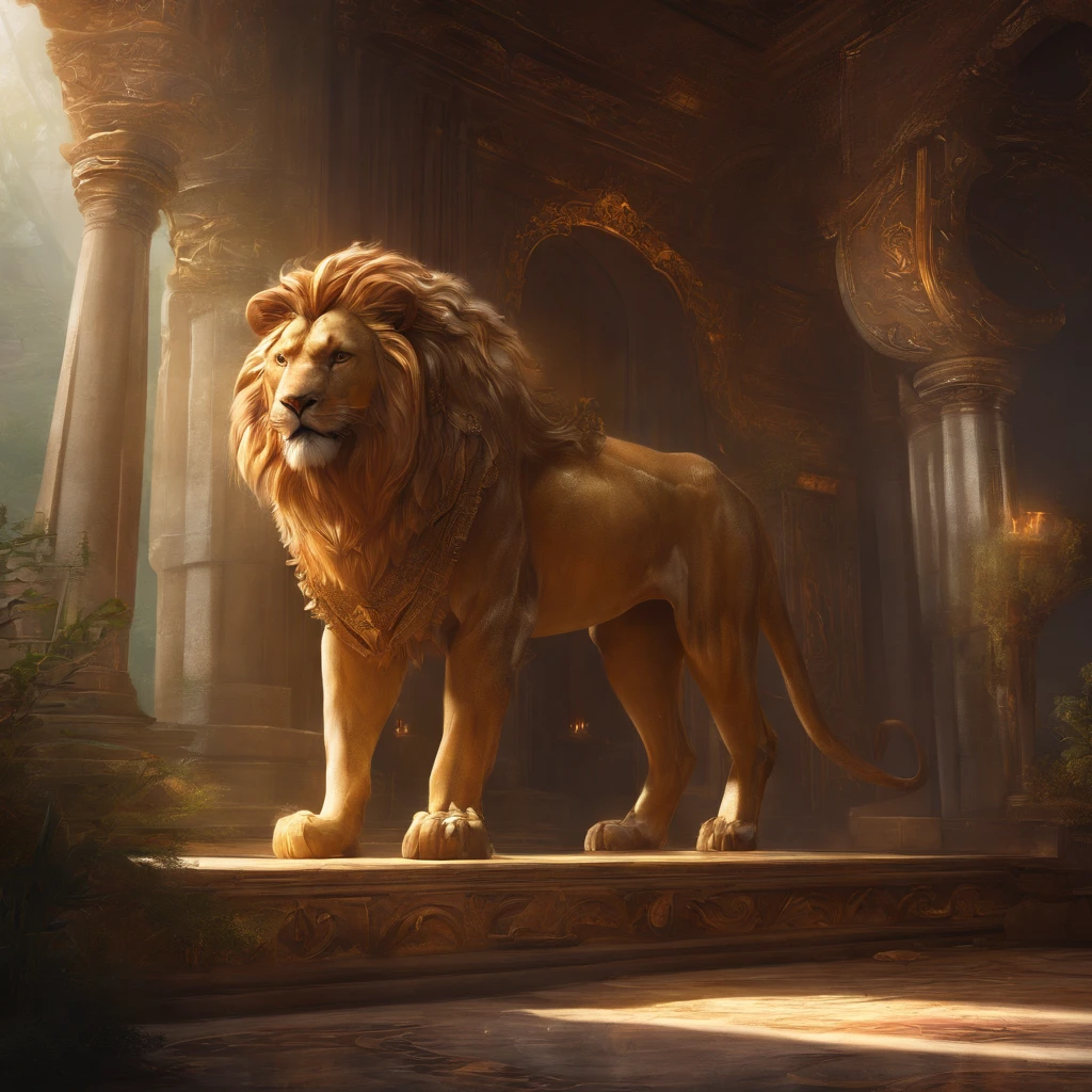 top-quality, masterpiece, ultra-detailliert, Raw photo, (Photorealsitic:1.4), Lion-faced monster, Glaring eyes, forceful, Beastly, In a creepy room, European style, Pale lighting, natta, depth of fields