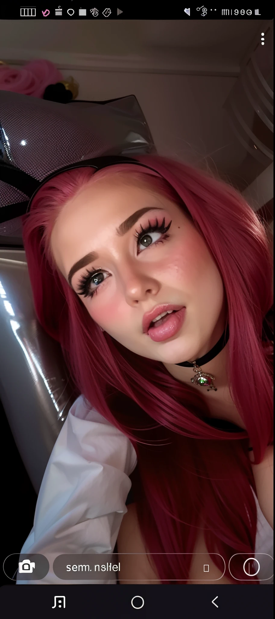 1girl, sticking out her tongue pink lingerie with a cat ears on her head and a pink wig and stockings, best quality, ultra high res, (photorealistic:1.4),(RAW photo:1.2), (photorealistic:1.4),(masterpiece:1.4),(best quality:1.4),ultra high res,, blush, latex bodysuit, long hair, pink bodysuit, street,best quality, ultra high res,(masterpiece:1.4),(best quality:1.4),ultra high res, long hair, mosaic censoring, pink bodysuit, simple background, dslr,