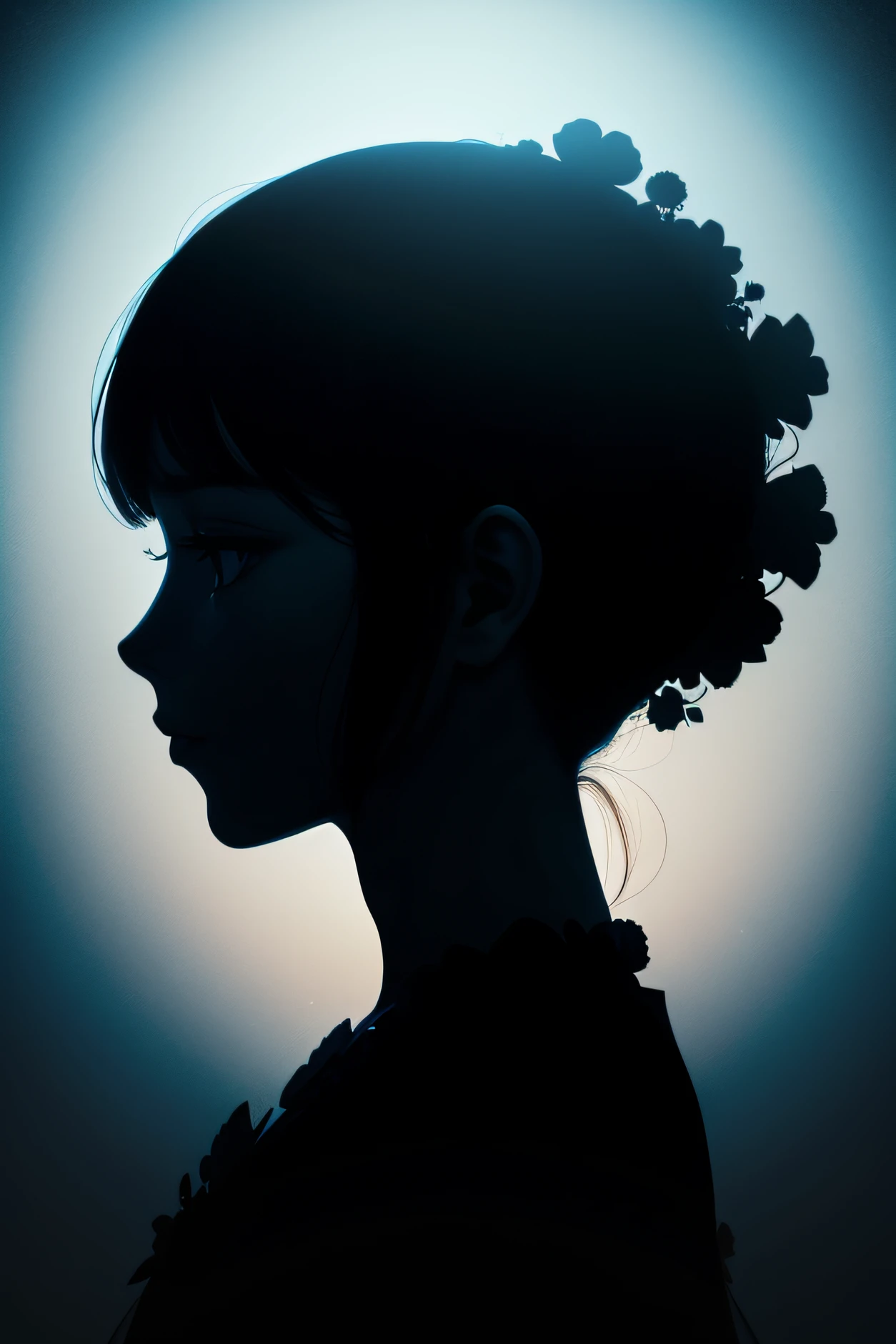 Silhouette of a head with other heads, double exposure, intricate details, solid blue background --s 750 --ar 16:9 --v 5.1 --style raw