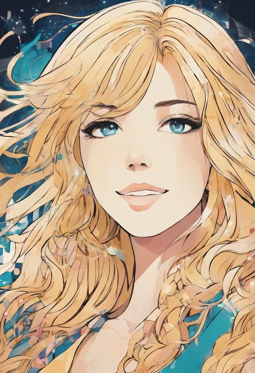 A blond woman looking at the viewer, 2D illustrations, smile, attractive, high-quality