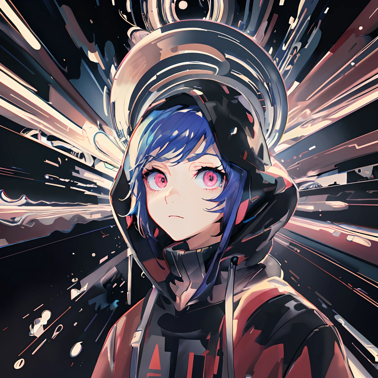 Anime girl with hoodie and hoodie on colorful background, anime style 4 k, cyberpunk anime girl in hoodie, jen bartel, anime art wallpaper 4k, anime art wallpaper 4k, rossdraws cartoon vibrant, digital art in anime style, Anime art wallpaper 8k, anime style illustration, digital art in anime style, Digital Cyberpunk Anime Art