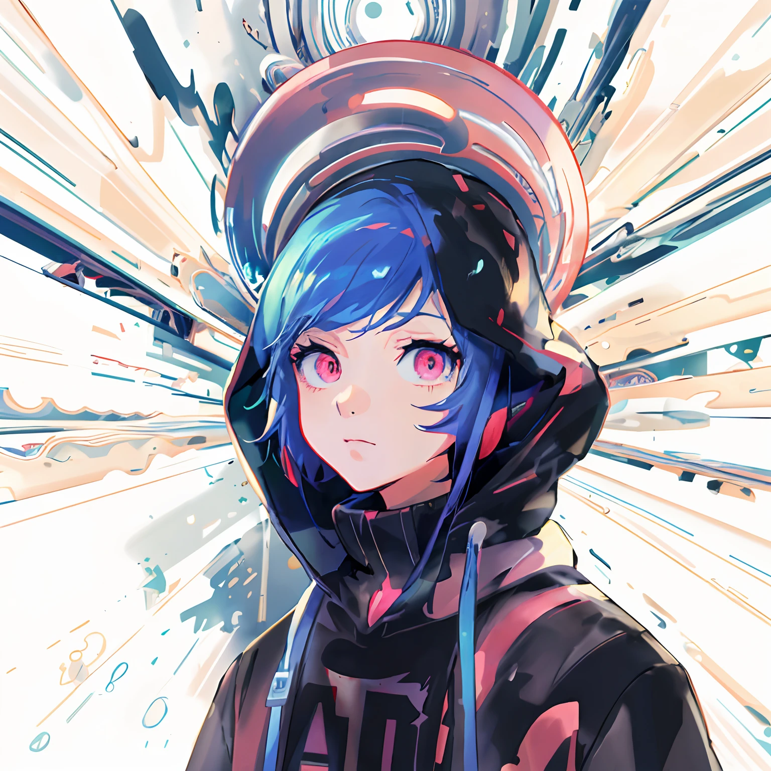 Anime girl with hoodie and hoodie on colorful background, anime style 4 k, cyberpunk anime girl in hoodie, jen bartel, anime art wallpaper 4k, anime art wallpaper 4k, rossdraws cartoon vibrant, digital art in anime style, Anime art wallpaper 8k, anime style illustration, digital art in anime style, Digital Cyberpunk Anime Art