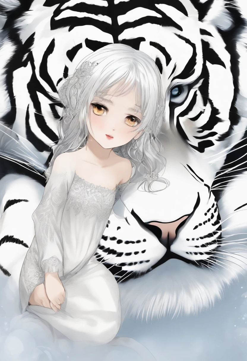 female pervert，large tities，the white tiger，White-haired  golden eyes，內射，Black and white impermanence