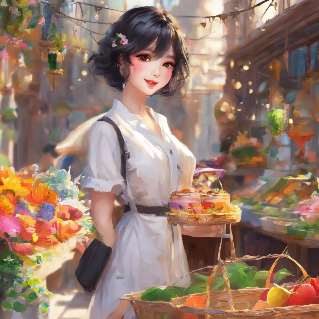 (finely best quality anime game frame:1.2), (kawaii girl:0.10), (1girl, solo:1.0), (black short hair:1.0), (smile:0.4), (upper body:1.0), (ultra-detailed, highres:1.0), cute anime characters in wonderful anime style, with a lot of beautiful and stress colors, (screenshot:1.0), (anime 3d game:1.0), in supermarket, snapchat image, selfie image,