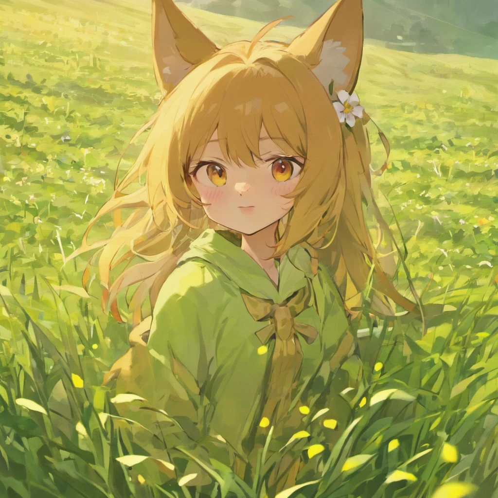 coyote,flower field,full bodyesbian,Open-mouthed,Professional light,Faraway view,depth of fields,8K,wide high angle view,professional photoshooting,rendering by octane,best qualtiy,tmasterpiece,