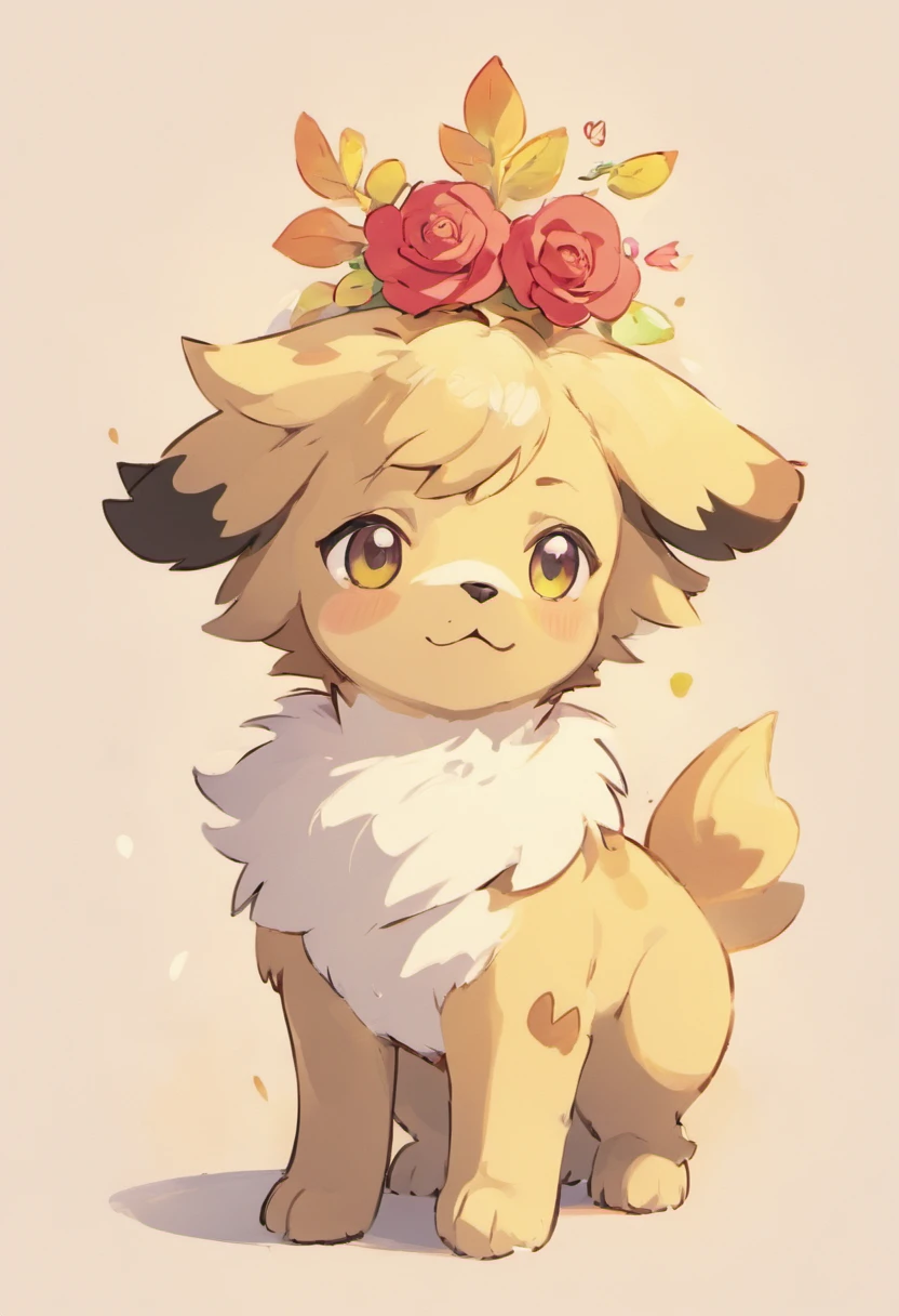 Dog character、
host、
Yuru Chara、
a cool、
Large roses on the head、
kirakira、
a Dog、
Deformed、
simplicity、
Anime style、
personification、