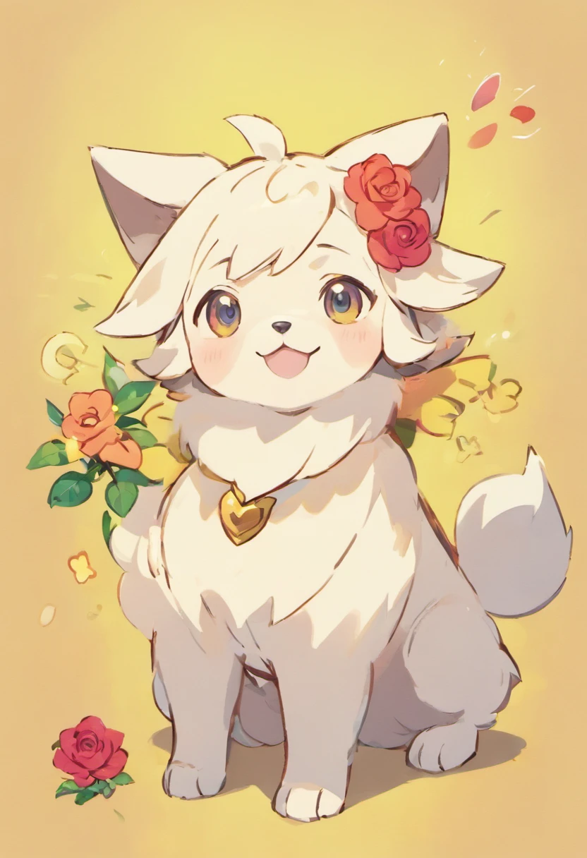 Dog character、
host、
Yuru Chara、
a cool、
Large roses on the head、
kirakira、
a Dog、
Deformed、
simplicity、
Anime style、
personification、
