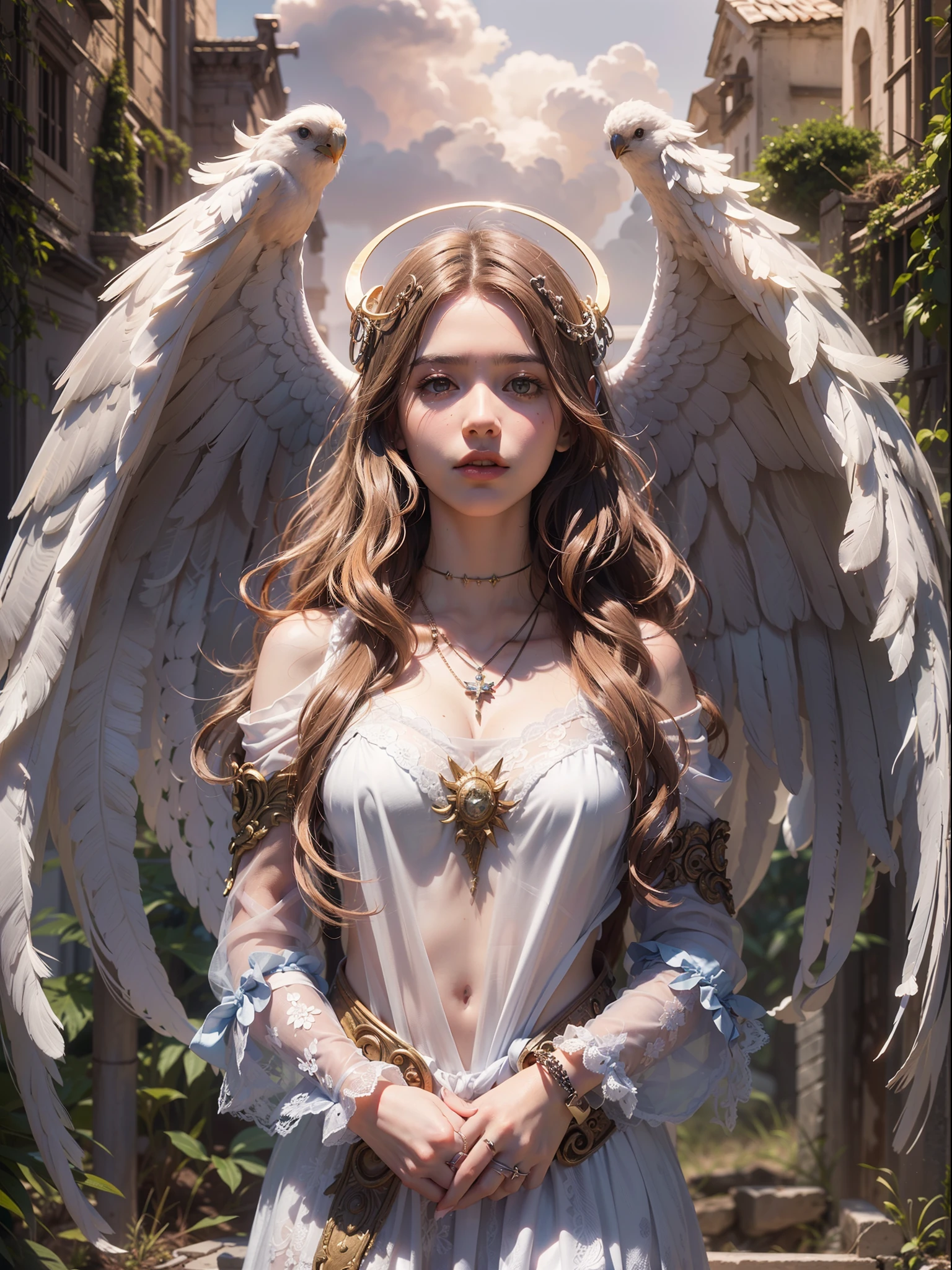 Angel、Enveloped in light、Upper body、front、god々New、realistic, Very detailed and very complex, Digital concept art by William Adolphe Bouguereau