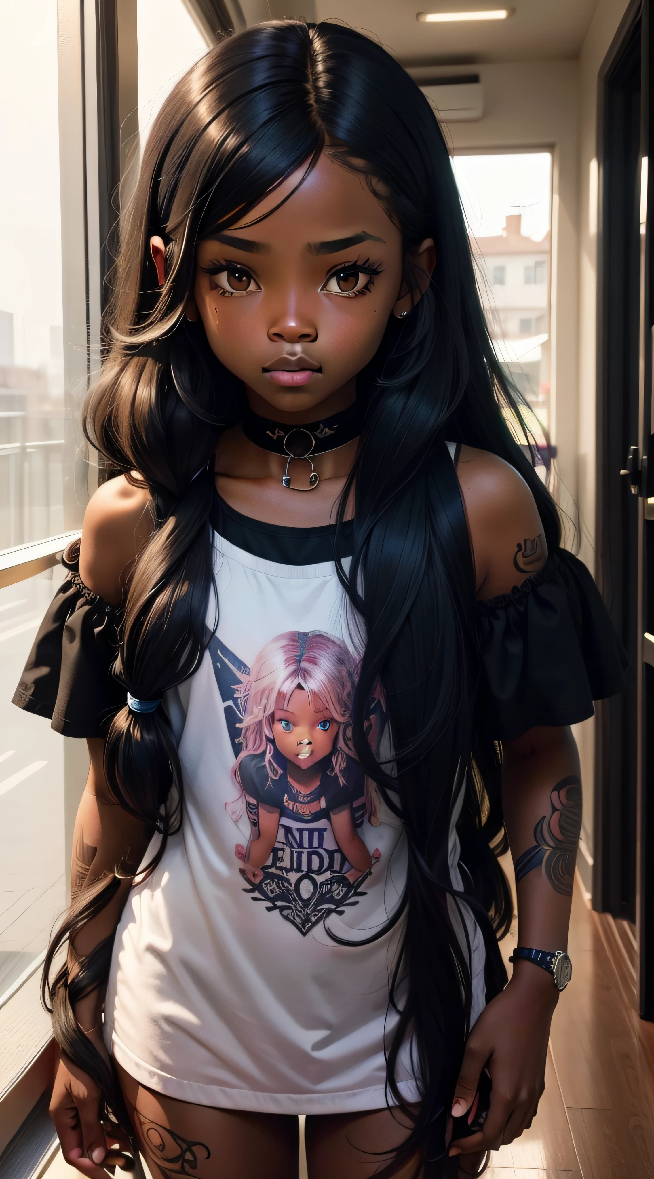 2 Ebony Children, 8 years old, long hair, tattoos