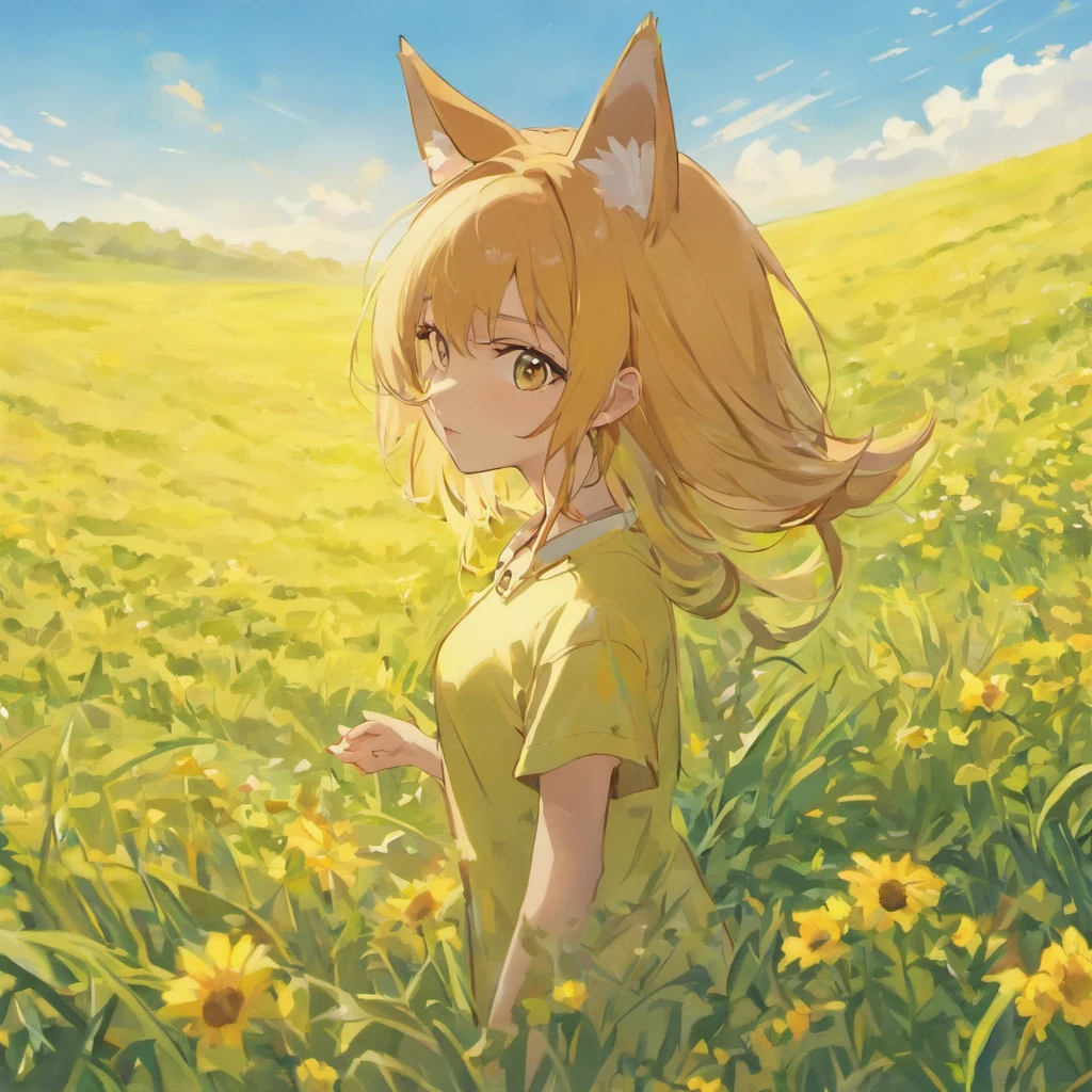 Big fluffy tail，And sunflower fields，suns